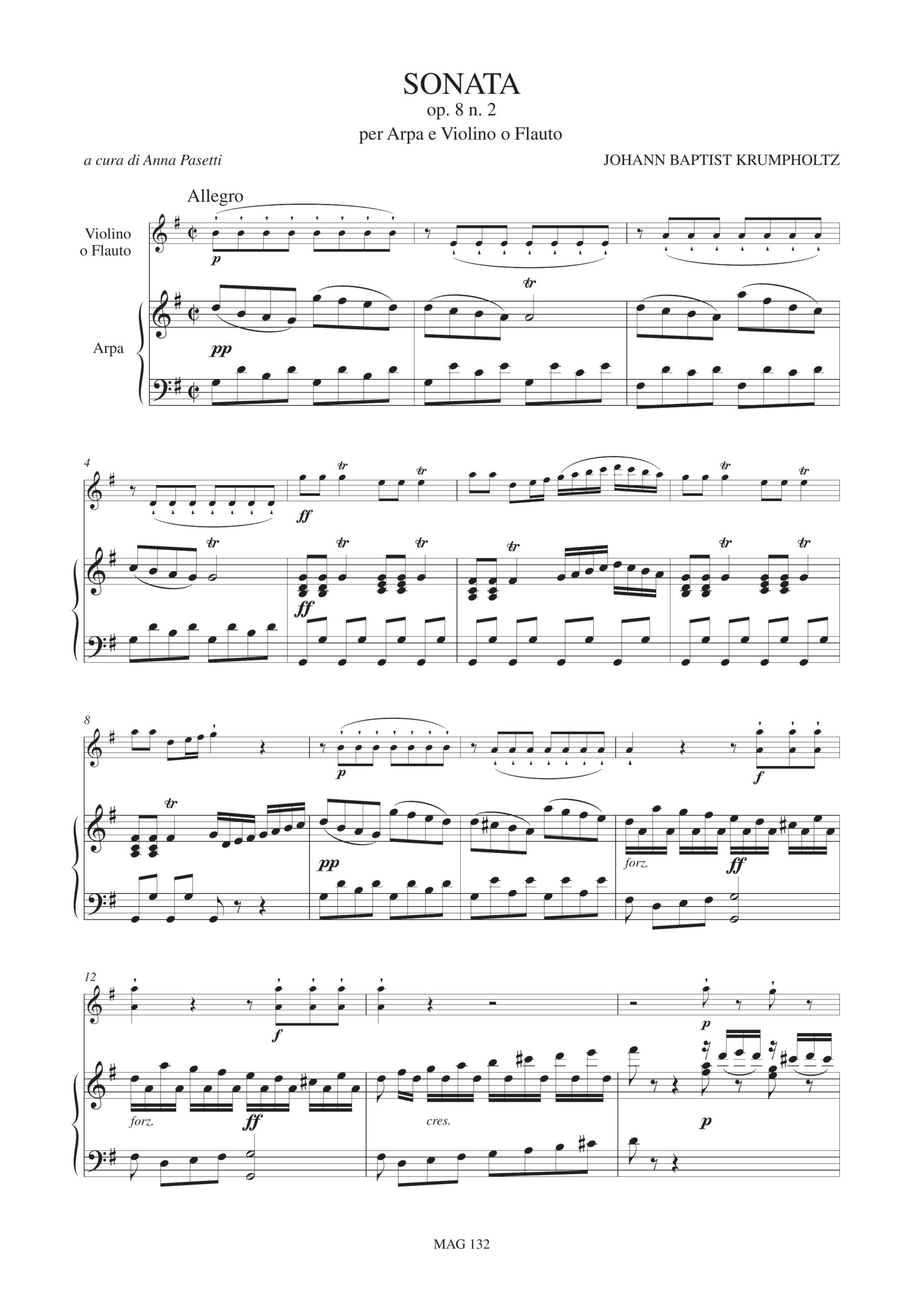 Krumpholtz, Johann Baptist: Sonata Op. 8 N. 2 per Arpa e Violino (Flauto) - Image 2