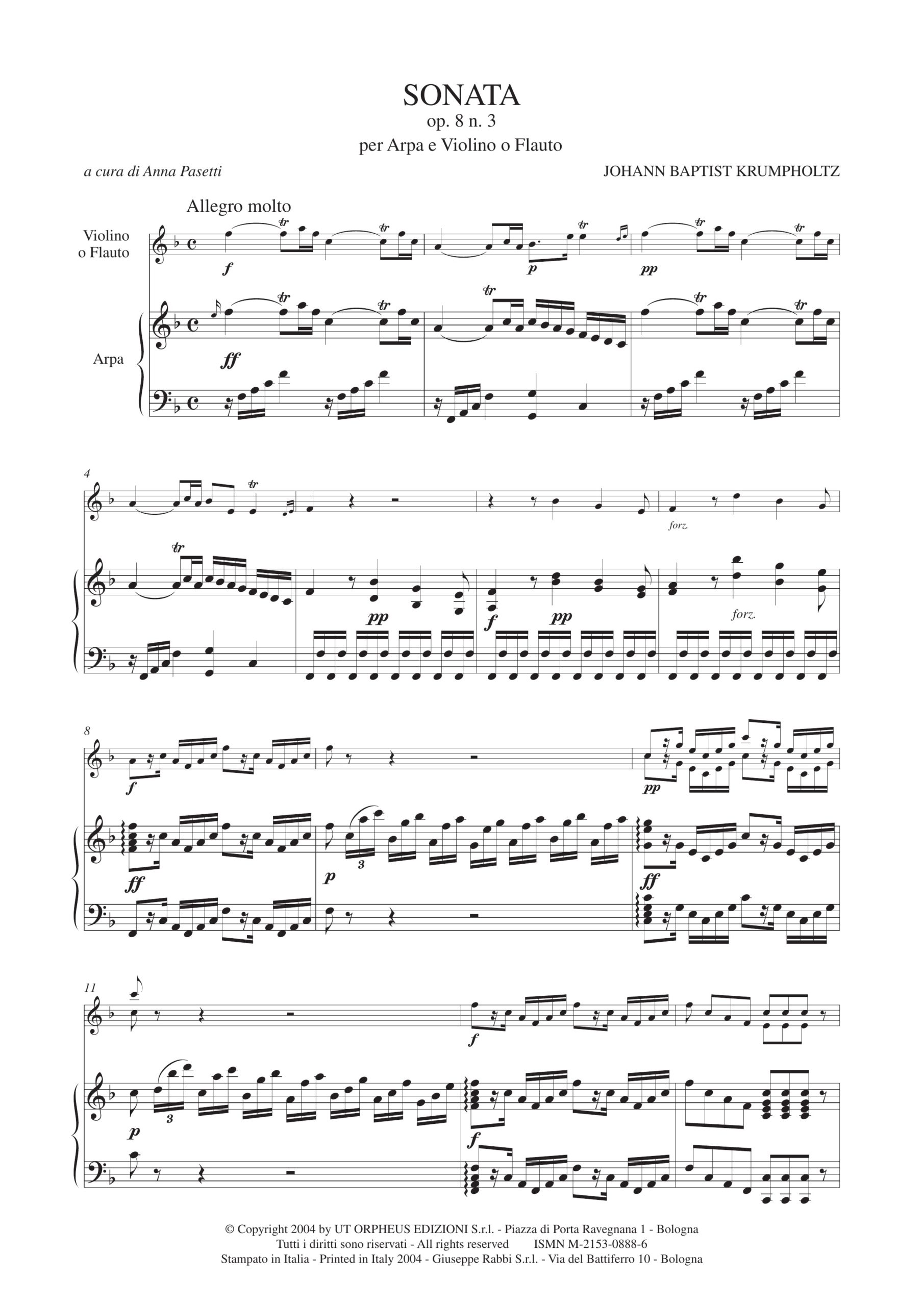 Krumpholtz, Johann Baptist: Sonata Op. 8 N. 3 per Arpa e Violino (Flauto) - Image 2