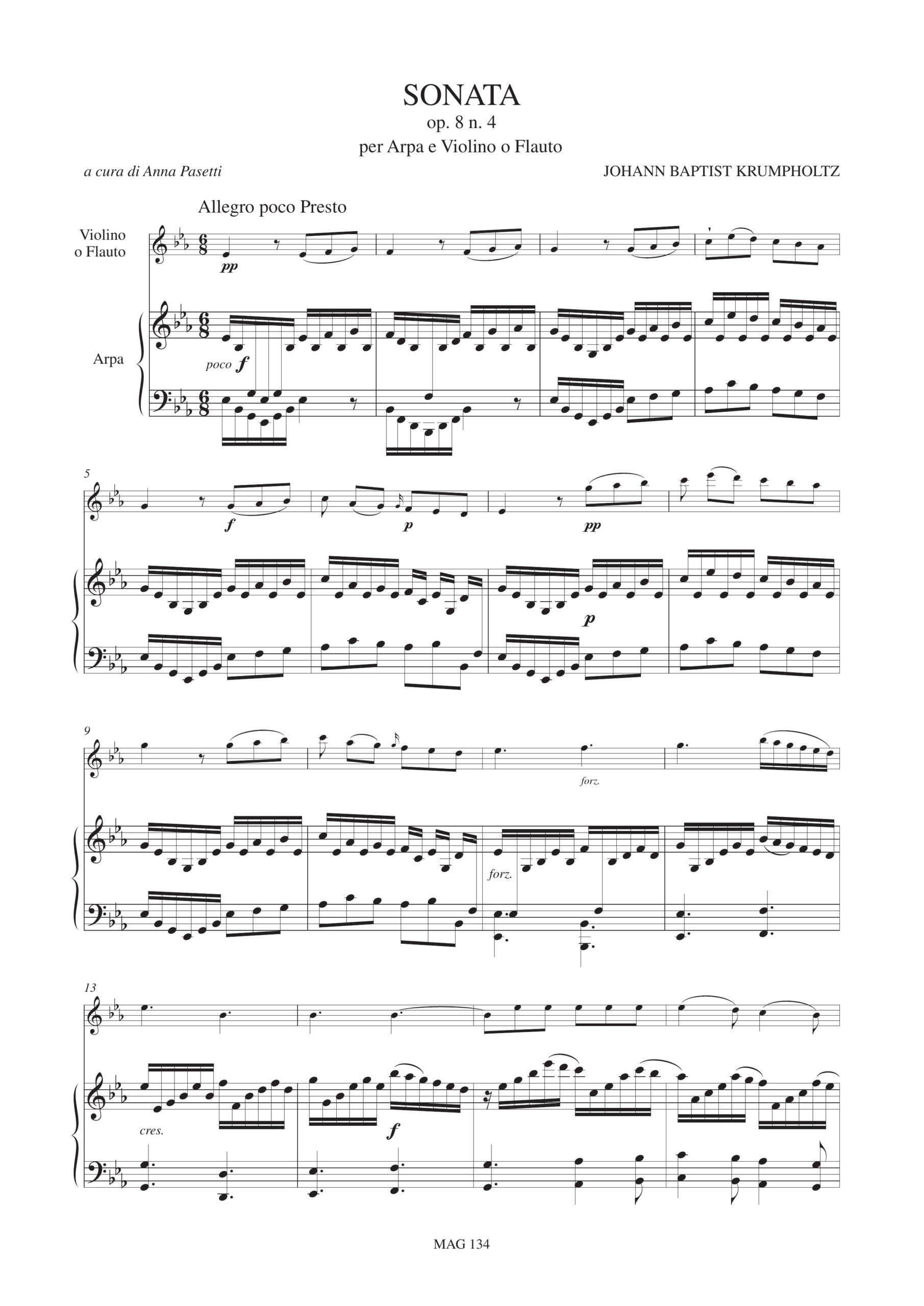 Krumpholtz, Johann Baptist: Sonata Op. 8 N. 4 per Arpa e Violino (Flauto) - Image 2