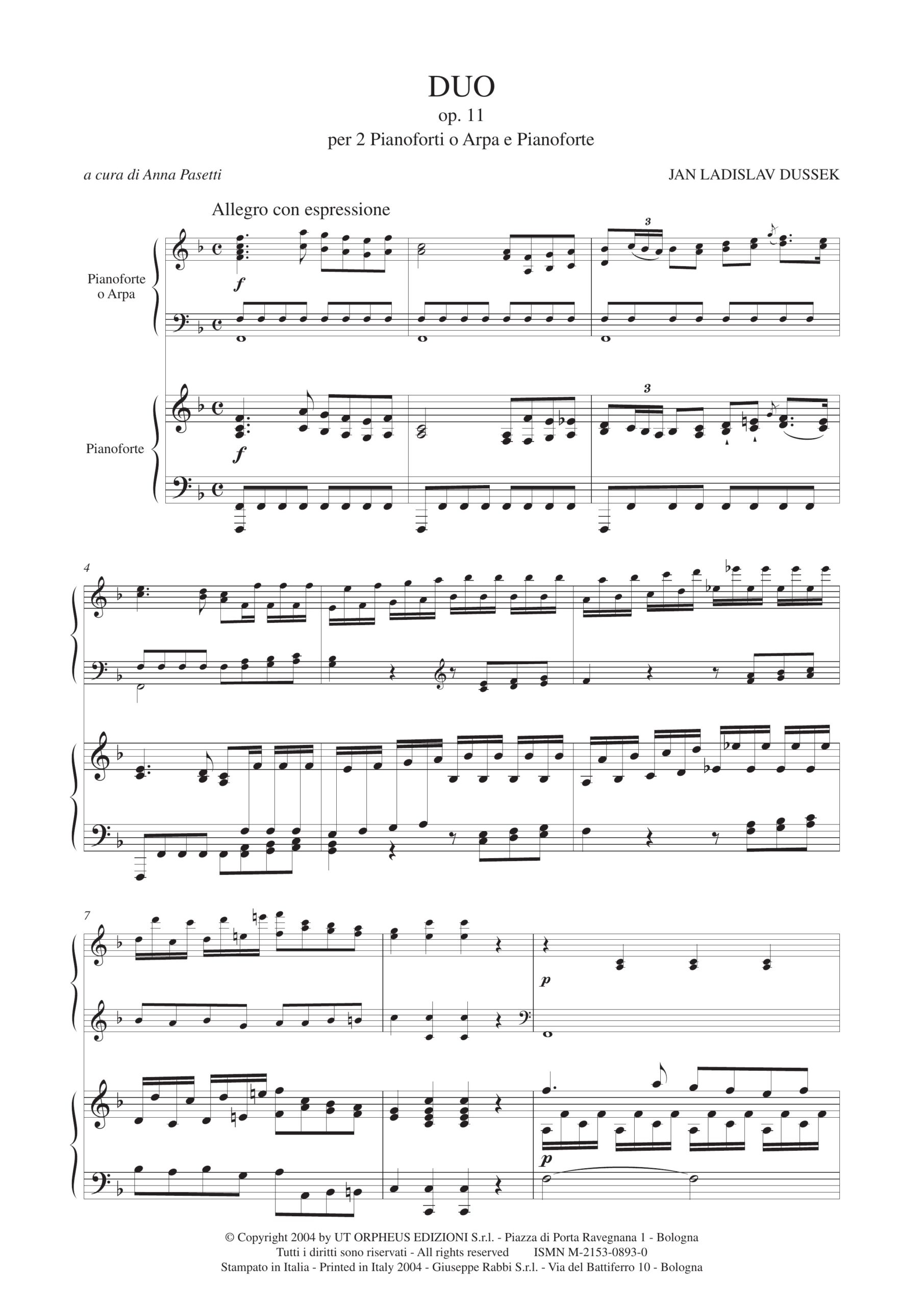 Dussek, Jan Ladislav: Duo Op. 11 per 2 Pianoforti (Arpa e Pianoforte) - Image 2