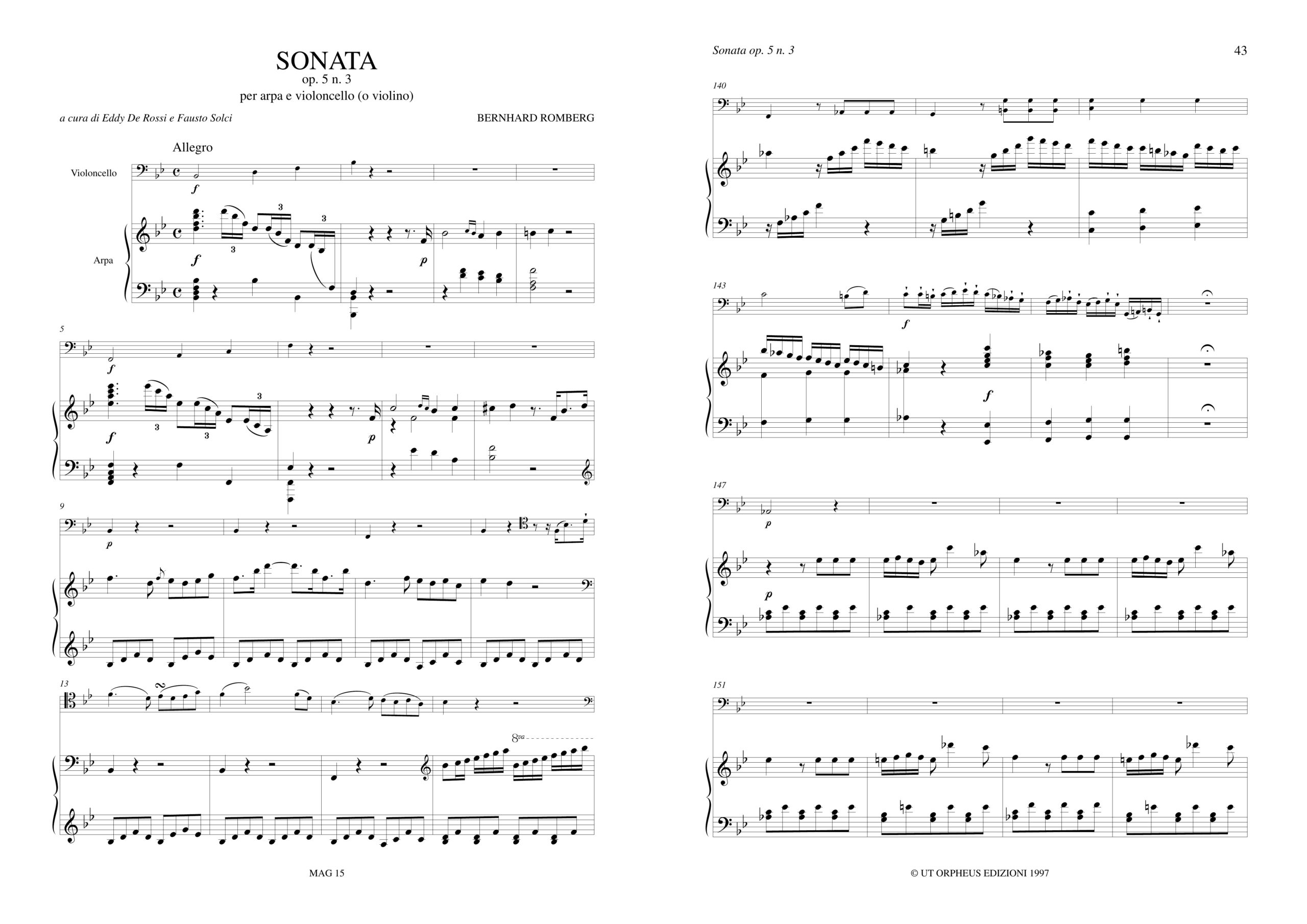 Romberg, Bernhard: Sonata Op. 5 N. 3 per Arpa e Violoncello (Violino) - Image 2