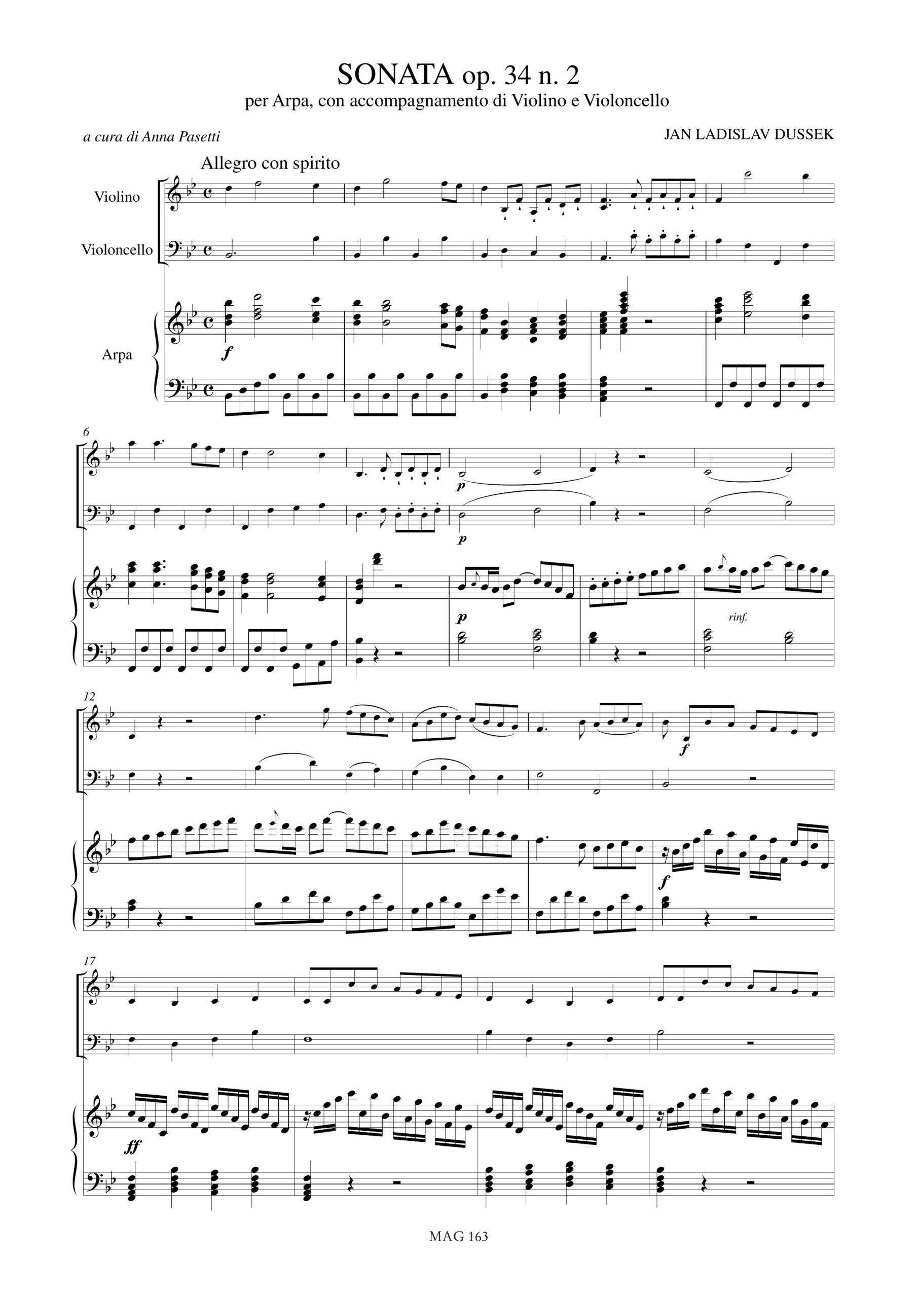 Dussek, Jan Ladislav: Sonata Op. 34 N. 2 per Arpa con accompagnamento di Violino e Violoncello - Image 2