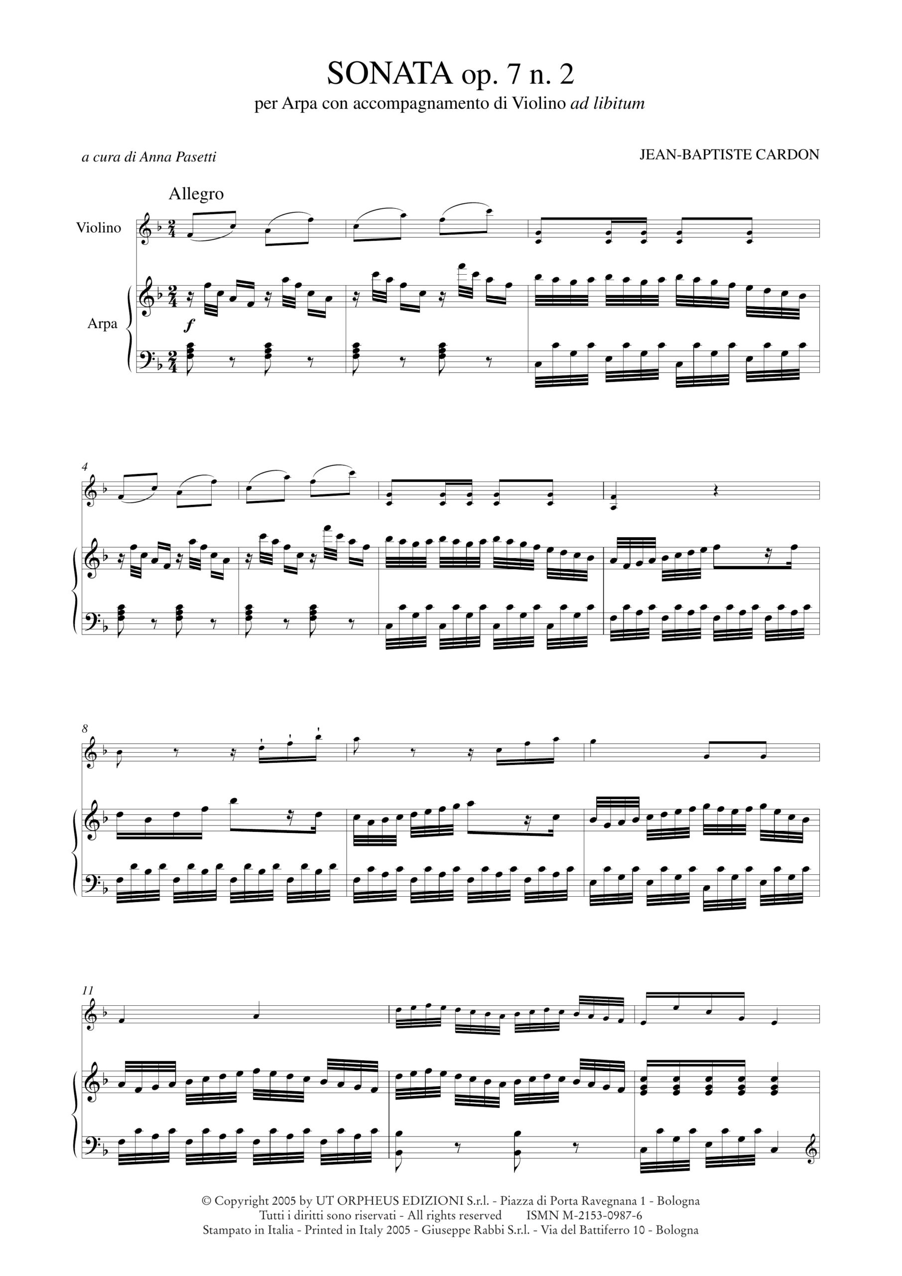 Cardon, Jean-Baptiste: Sonata Op. 7 N. 2 per Arpa con accompagnamento di Violino ad libitum - Image 2