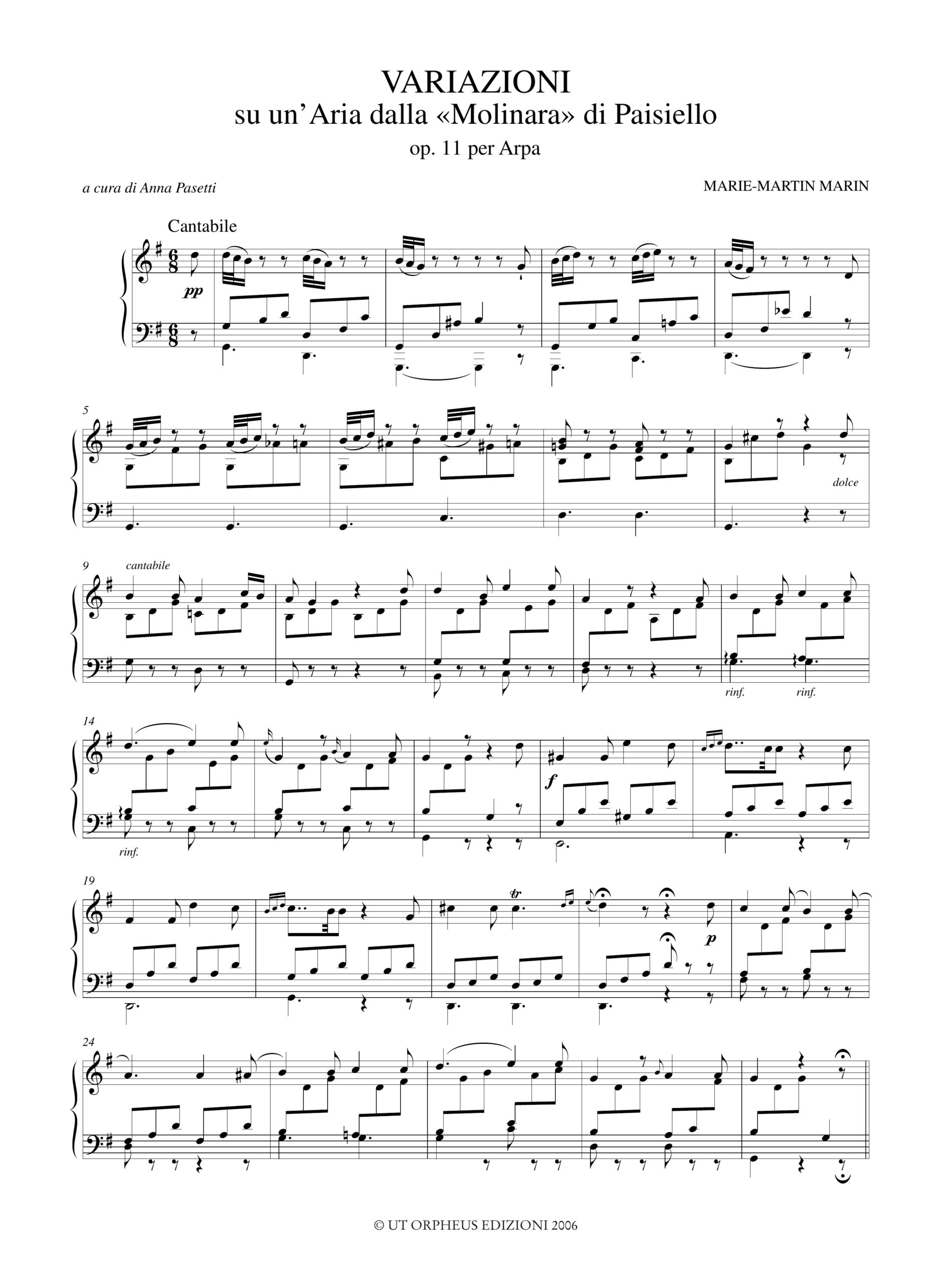 Marin, Marie-Martin: Variazioni su un’Aria dalla “Molinara” di Paisiello in tutti gli stili musicali conosciuti Op. 11 per Arpa - Image 2