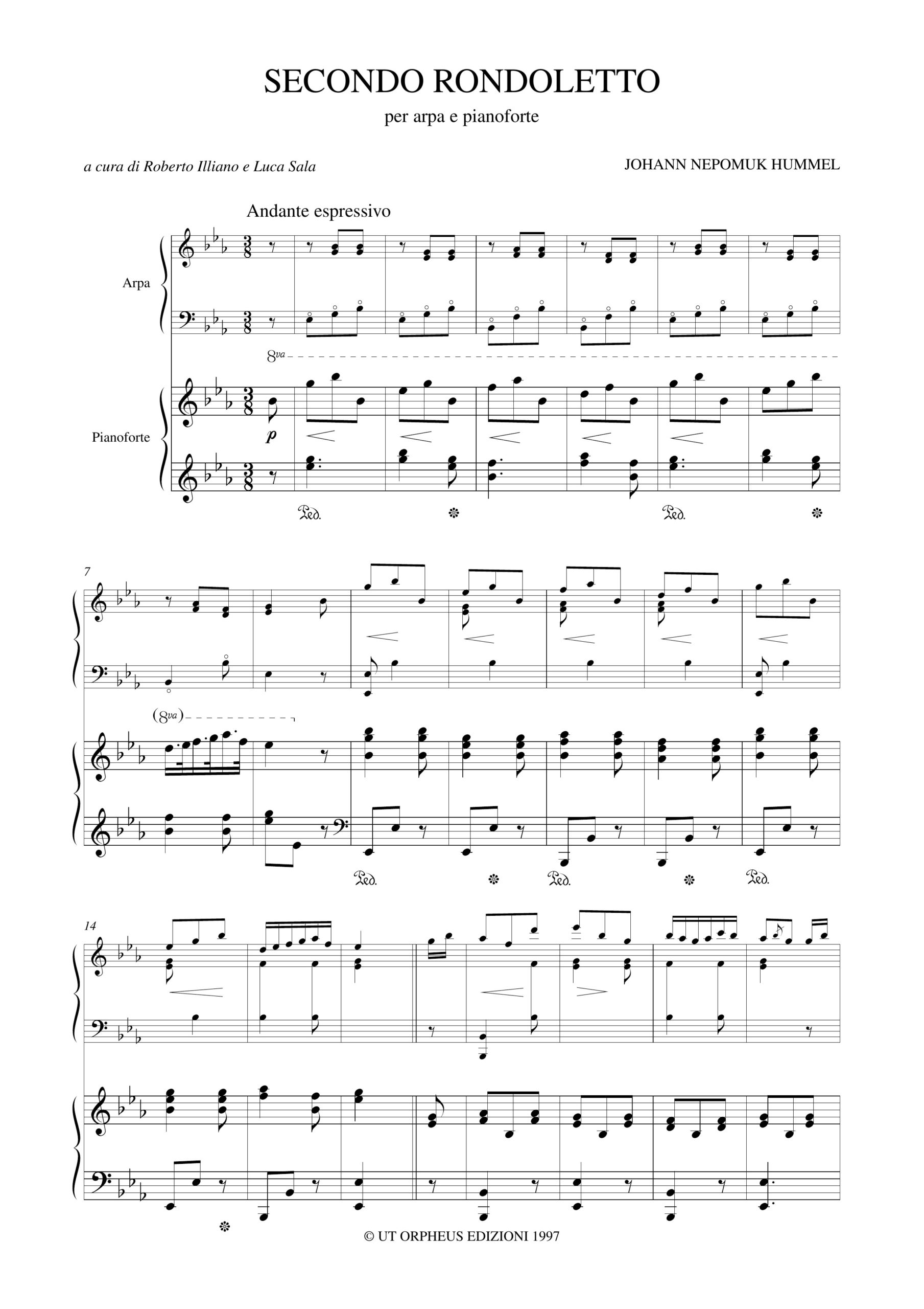 Hummel, Johann Nepomuk: Rondoletto N. 2 per Arpa e Pianoforte - Image 2