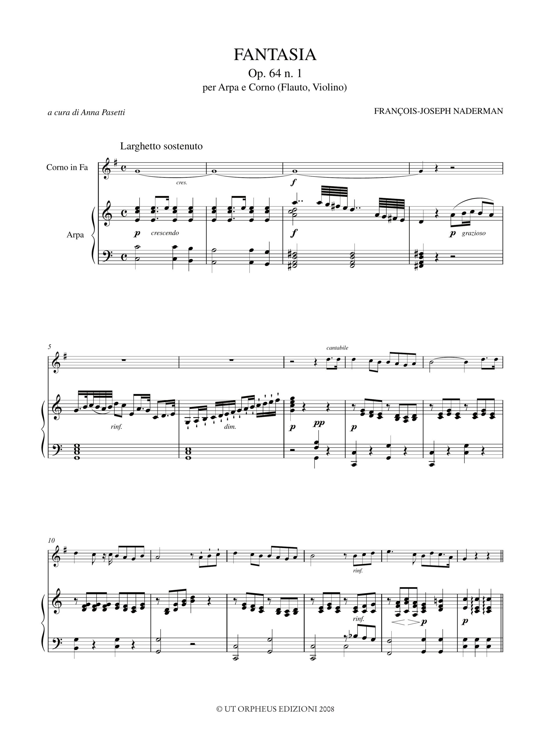 Naderman, François-Joseph: Fantasia Op. 64 N. 1 per Arpa e Corno (Flauto, Violino) - Image 2