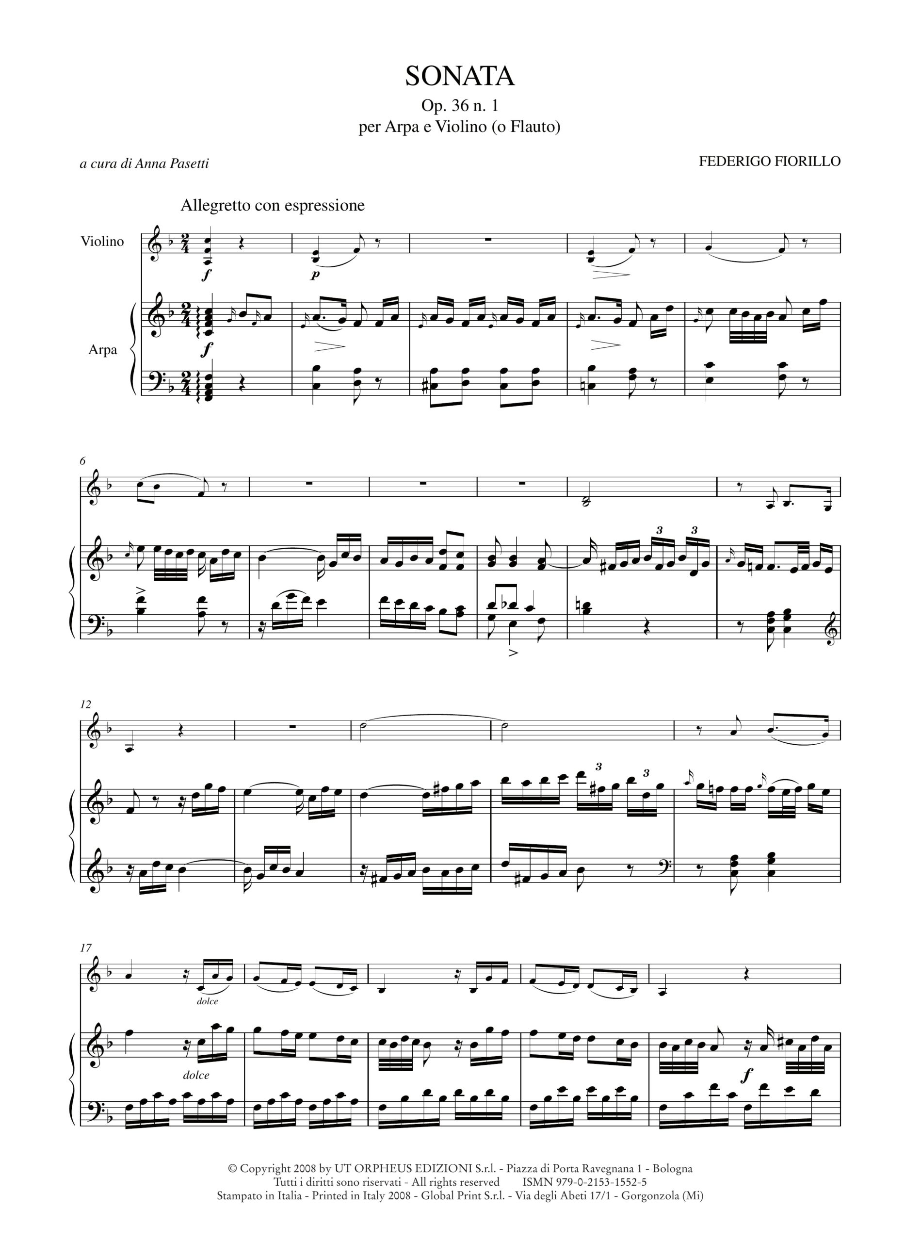 Fiorillo, Federigo: Sonata Op. 36 N. 1 per Arpa e Violino (Flauto) - Image 2