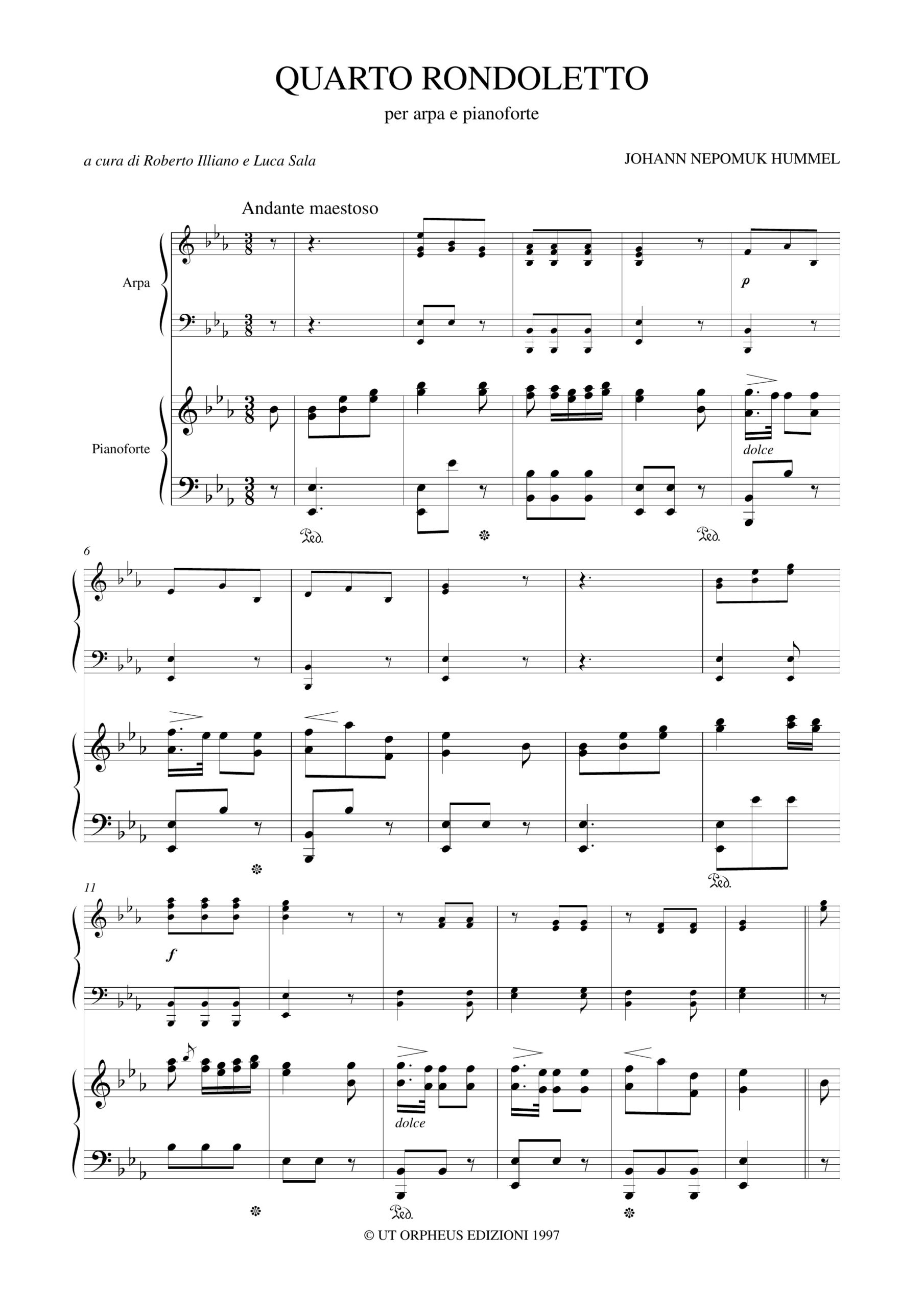 Hummel, Johann Nepomuk: Rondoletto N. 4 per Arpa e Pianoforte - Image 2
