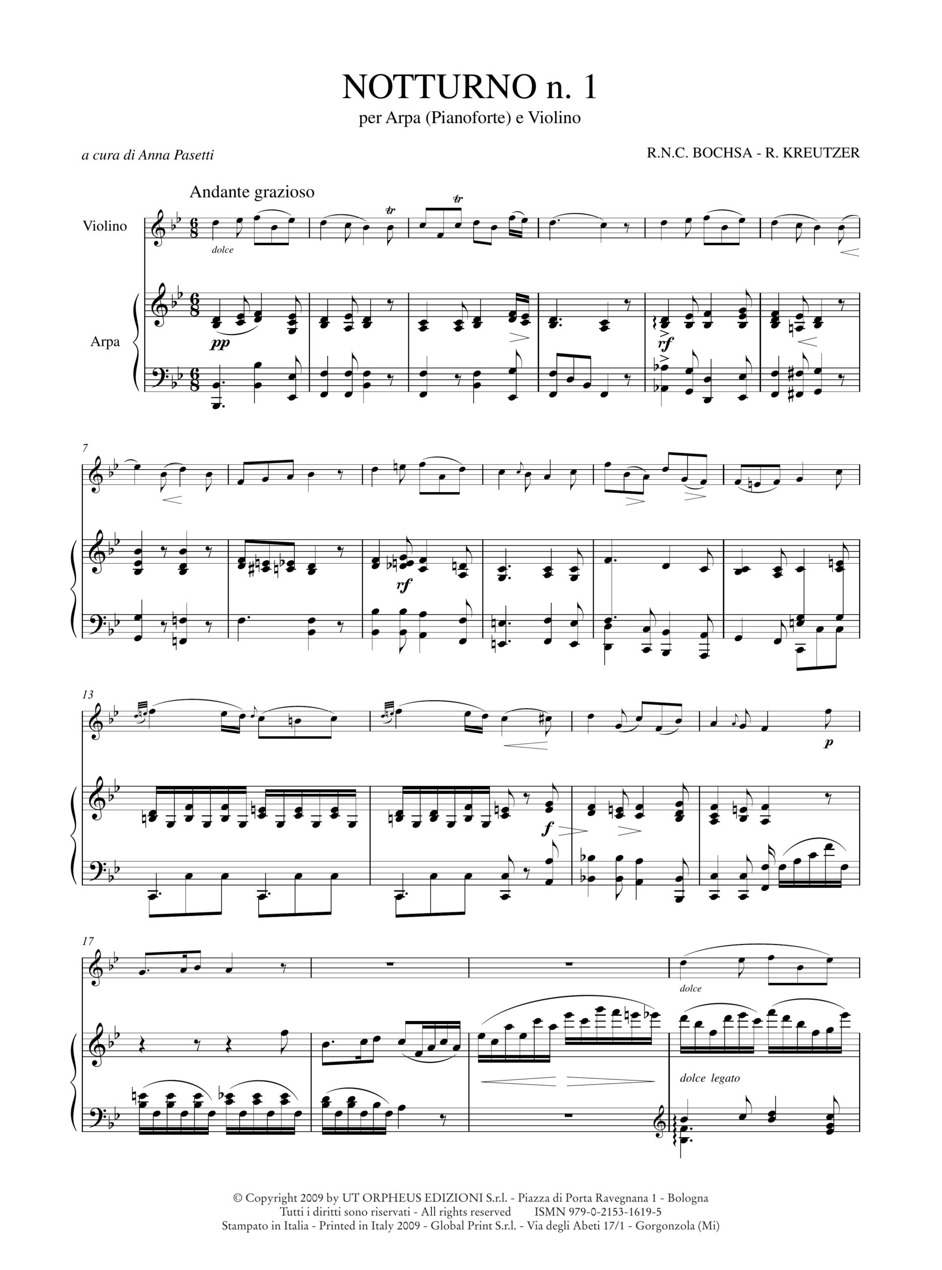 Bochsa, Robert Nicolas Charles - Kreutzer, Rodolphe: Notturno N. 1 per Arpa (Pianoforte) e Violino - Image 2