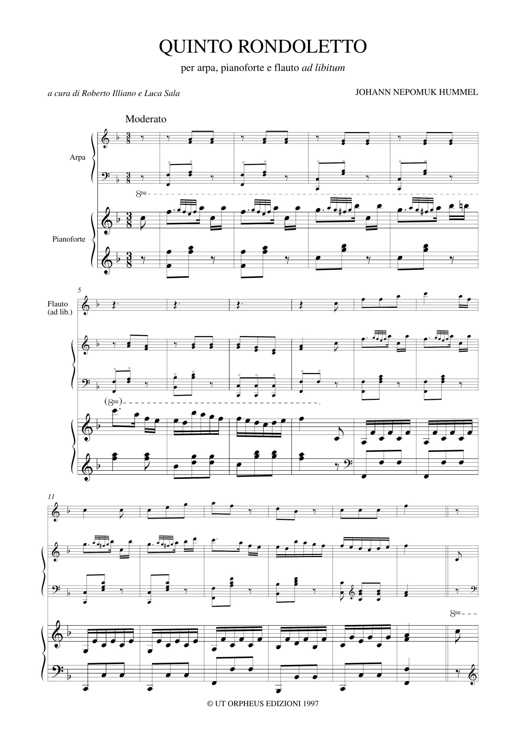 Hummel, Johann Nepomuk: Rondoletto N. 5 per Arpa, Pianoforte e Flauto ad libitum - Image 2