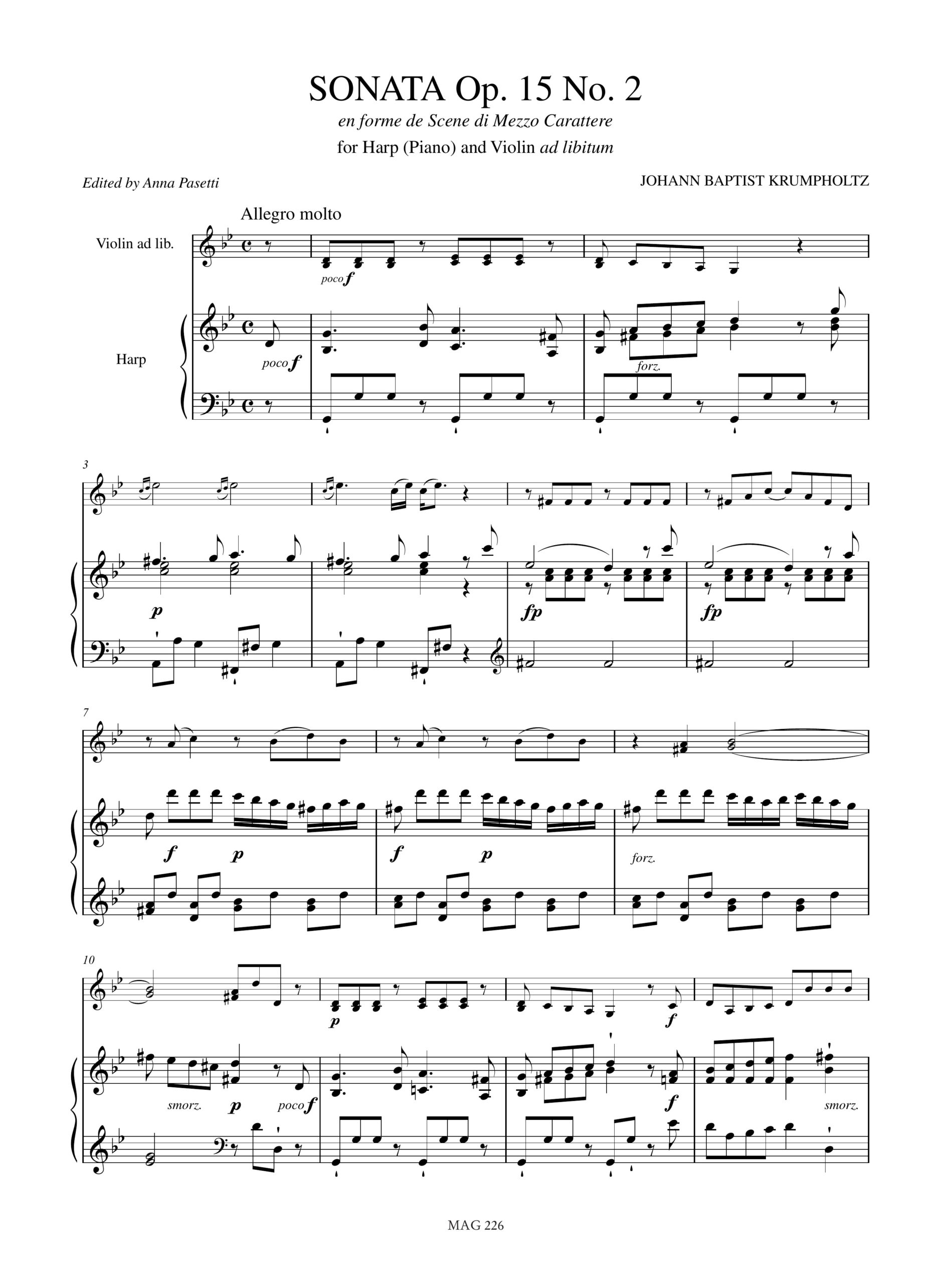 Krumpholtz, Johann Baptist: Sonata Op. 15 N. 2 per Arpa (Pianoforte) e Violino ad libitum - Image 2