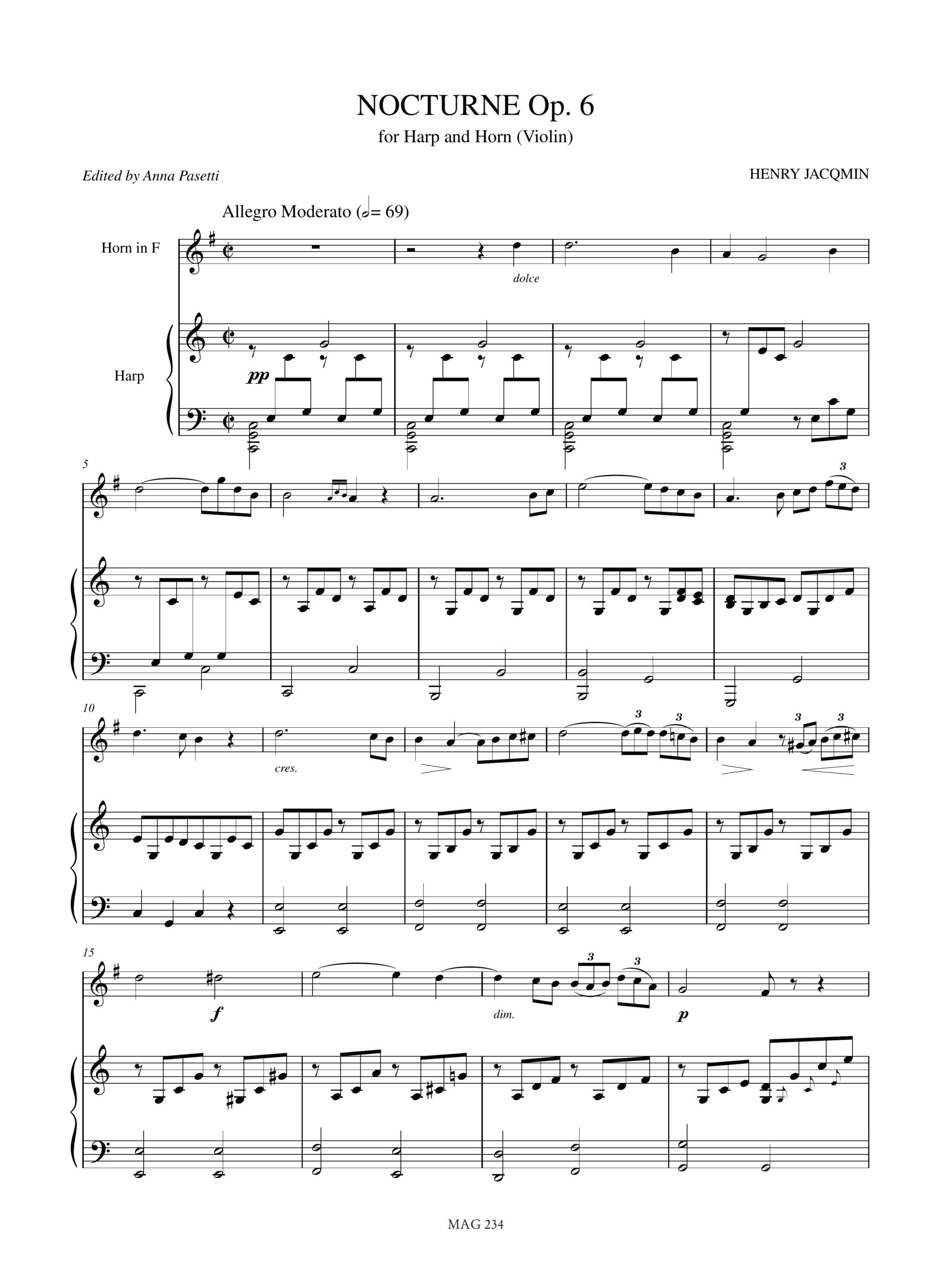 Jacqmin, Henry: Nocturne Op. 6 per Arpa e Corno (Violino) - Image 2