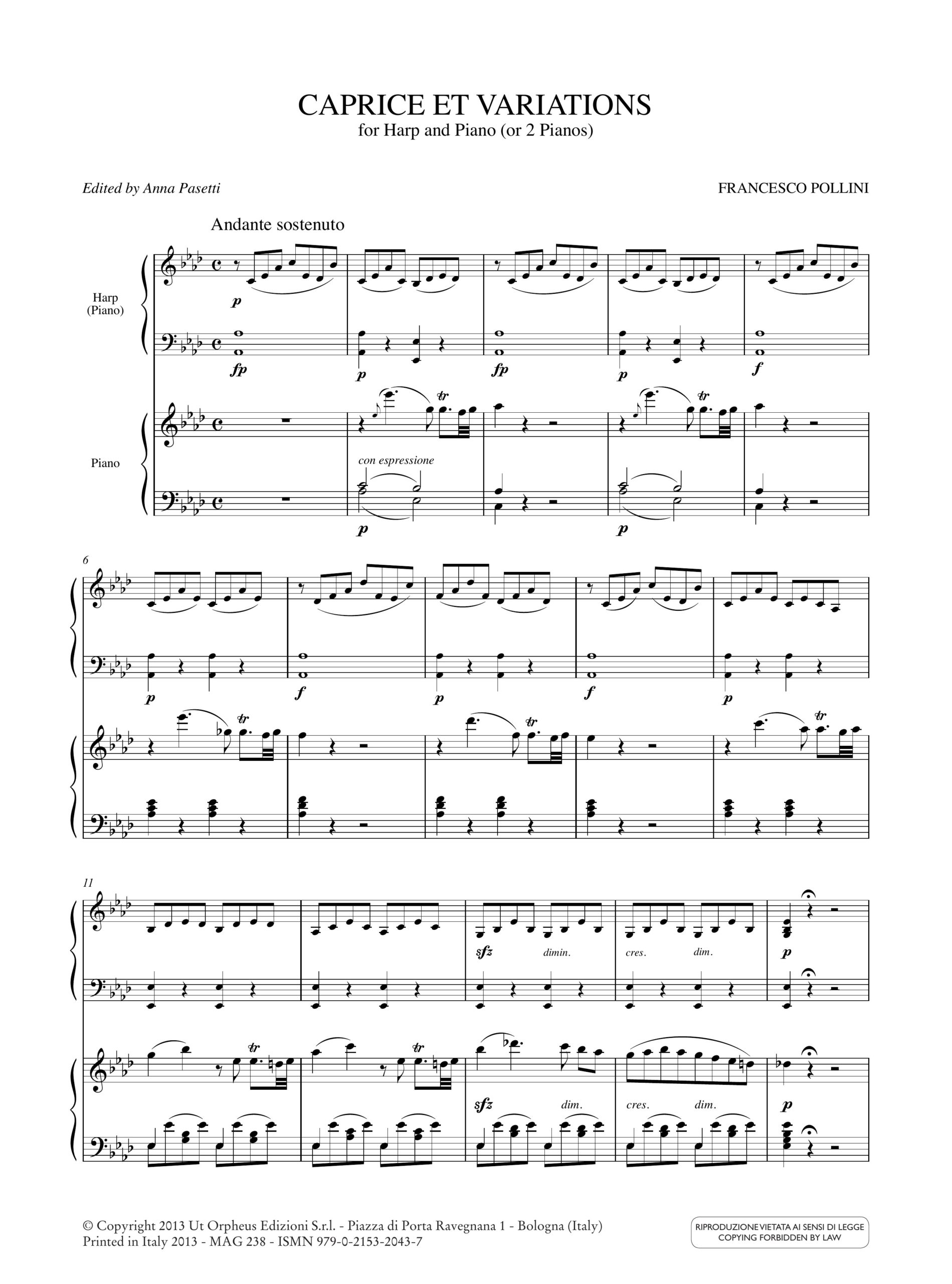 Pollini, Francesco: Caprice et Variations per Arpa e Pianoforte (o 2 Pianoforti) - Image 2