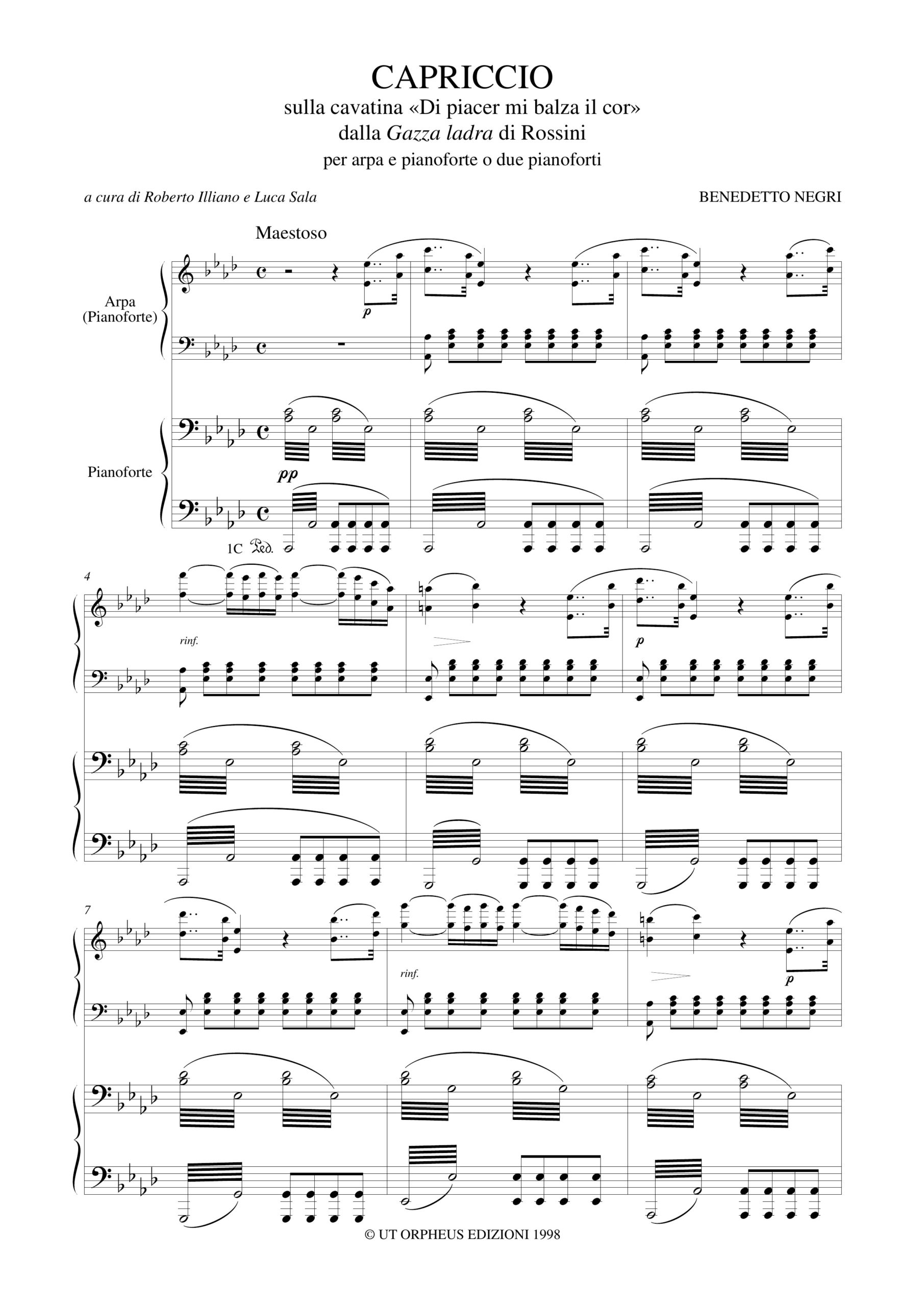 Negri, Benedetto: Capriccio sulla Cavatina “Di piacer mi balza il cor” dalla “Gazza ladra” di Rossini per Arpa e Pianoforte o 2 Pianoforti - Image 2