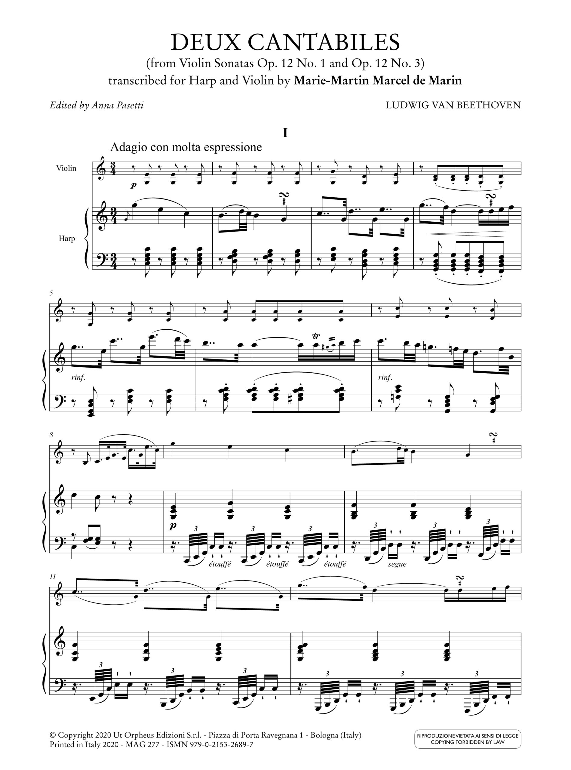 Beethoven, Ludwig van: Deux Cantabiles (dalle Sonate per Violino op. 12 nn. 2 e 3) per Arpa e Violino - Image 2