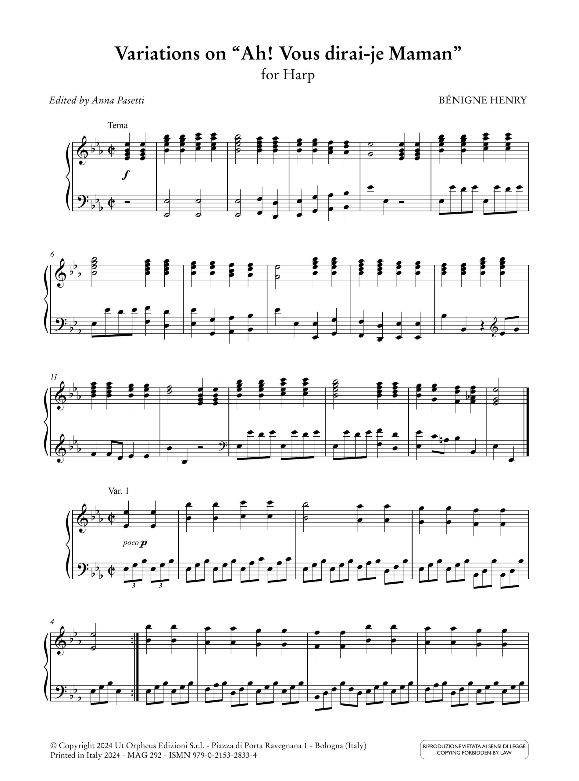 Henry, Bénigne: Variazioni su “Ah! Vous dirai-je Maman” per Arpa - Image 2