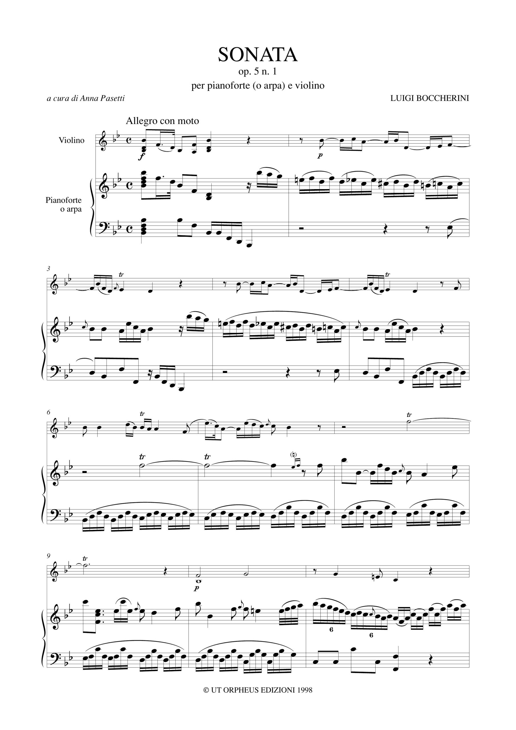 Boccherini, Luigi: Sonata Op. 5 N. 1 per Pianoforte (Arpa) e Violino - Image 2