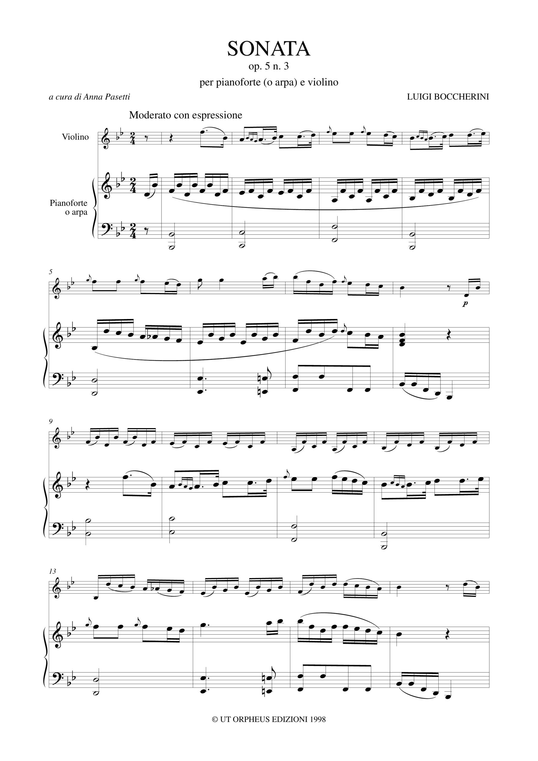 Boccherini, Luigi: Sonata Op. 5 N. 3 per Pianoforte (Arpa) e Violino - Image 2