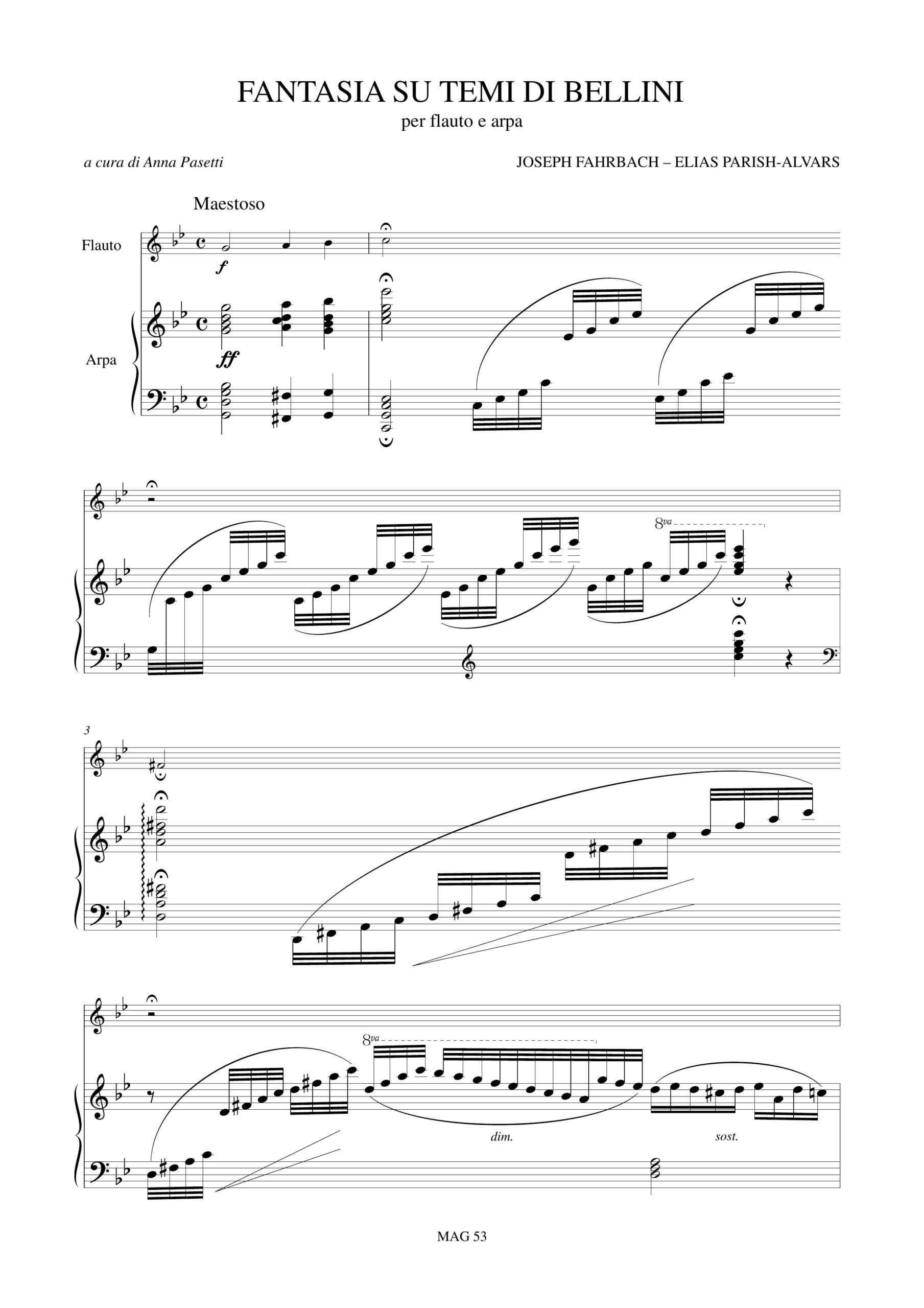 Fahrbach, Joseph - Parish Alvars, Elias: Fantasia su Temi di Bellini (Milano 1838) per Flauto e Arpa - Image 2