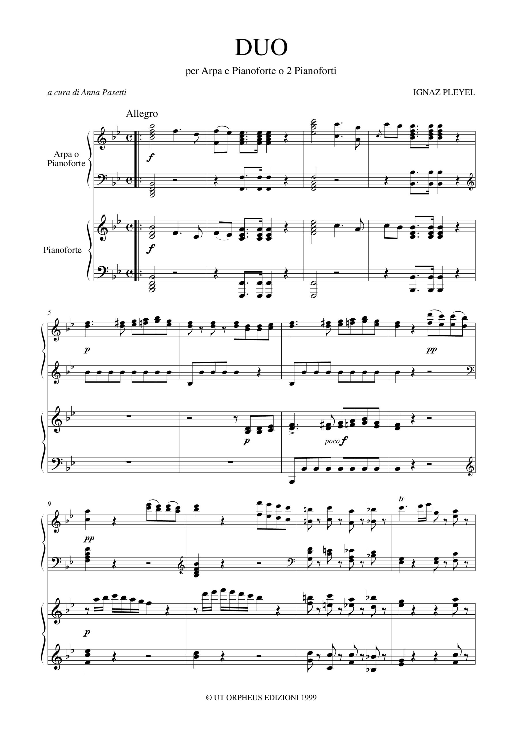 Pleyel, Ignaz: Duo (Wien 1796) per Arpa e Pianoforte o 2 Pianoforti - Image 2