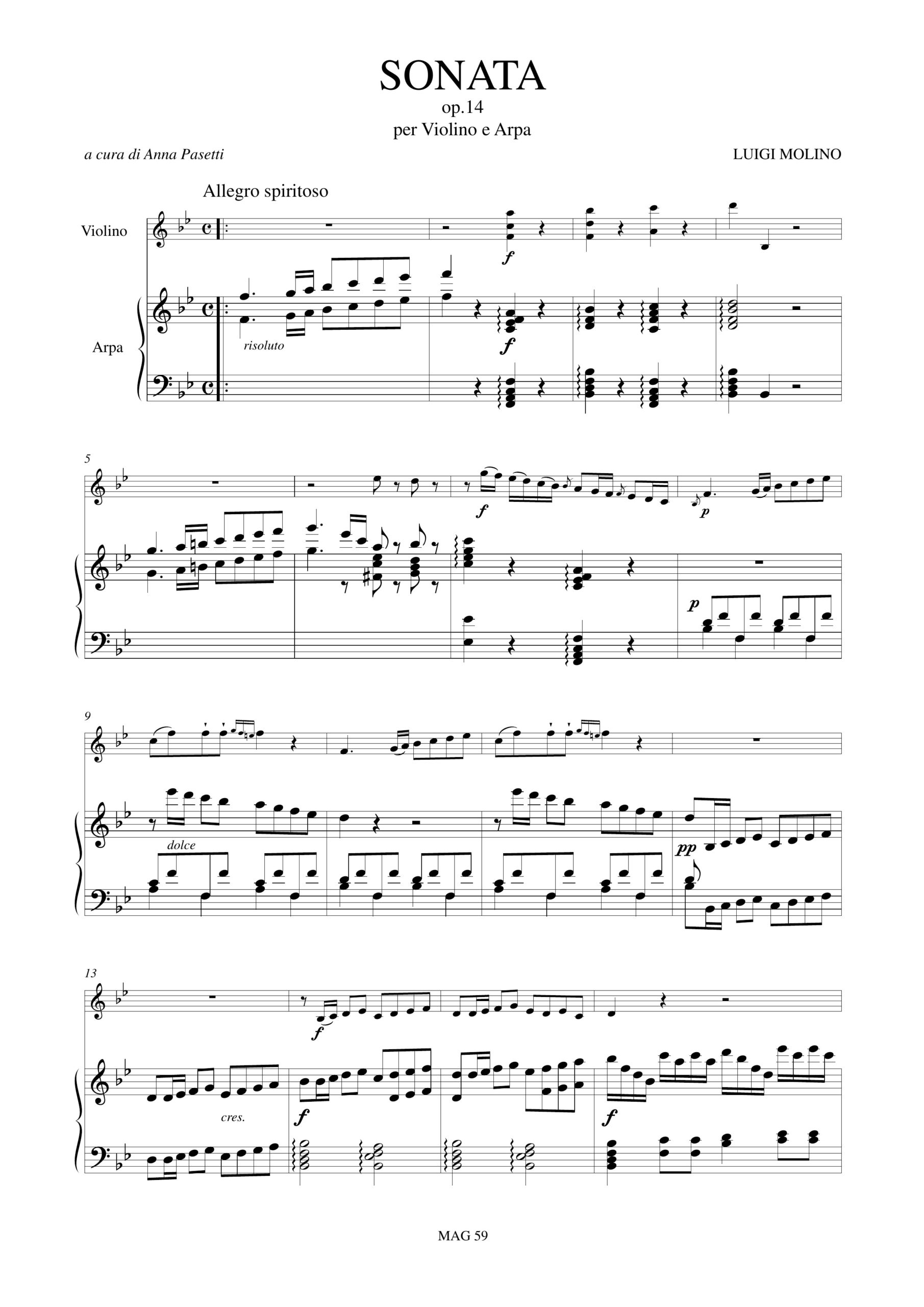 Molino, Luigi: Sonata Op. 14 per Violino e Arpa - Image 2