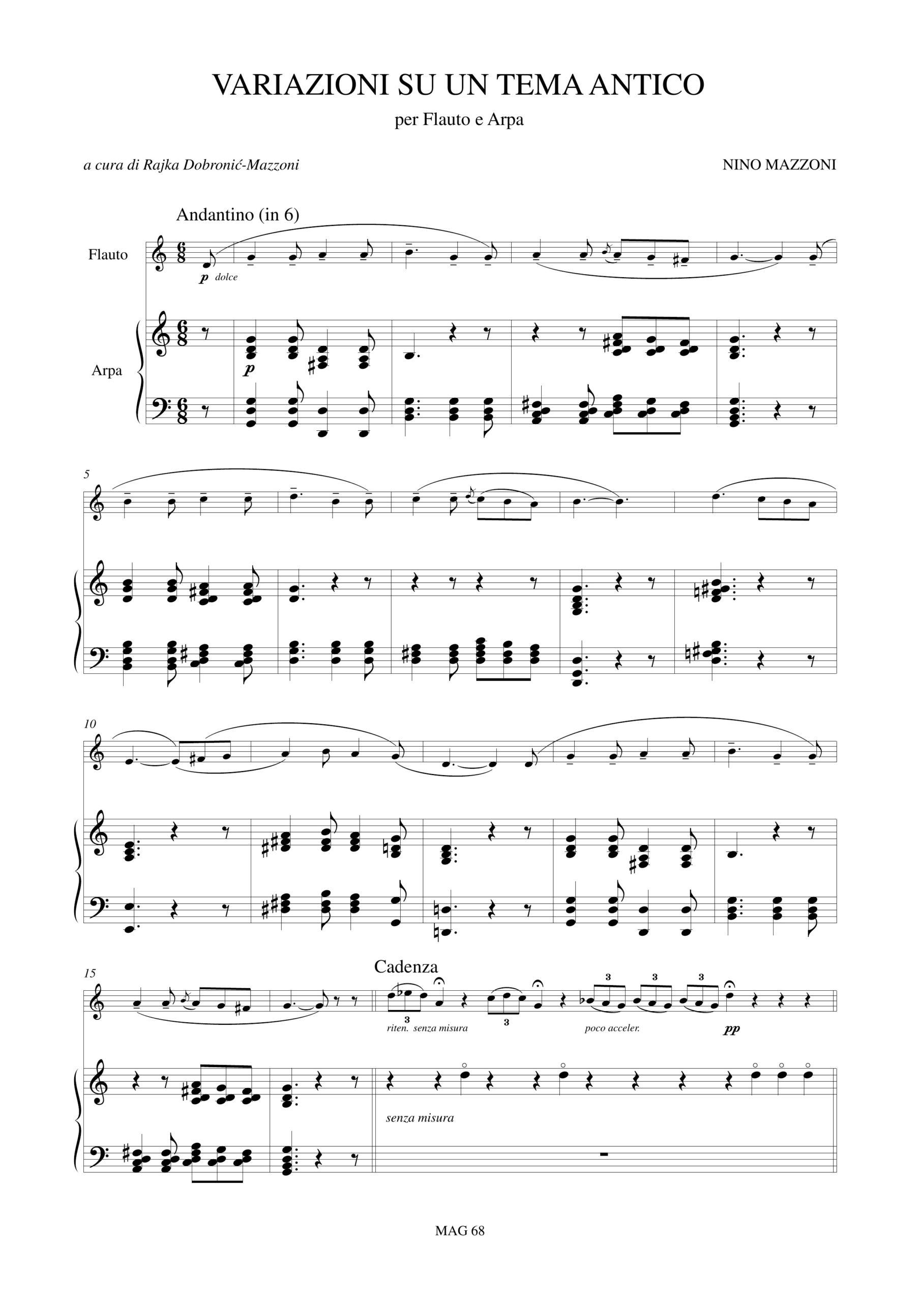 Mazzoni, Nino: Variazioni su un tema antico per Flauto e Arpa (1977) - Image 2