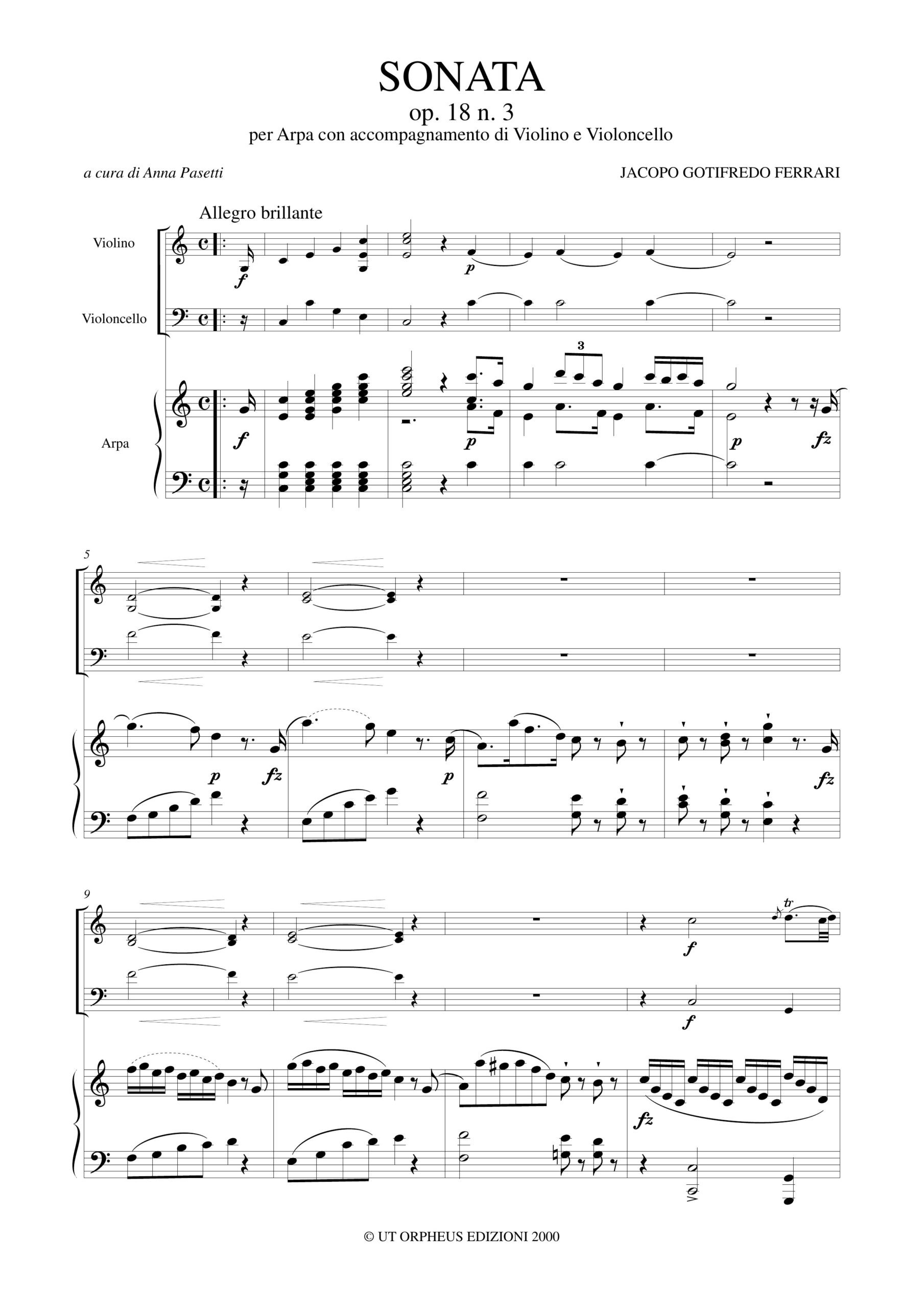 Ferrari, Jacopo Gotifredo: Sonata Op. 18 N. 3 per Arpa, con accompagnamento di Violino e Violoncello - Image 2