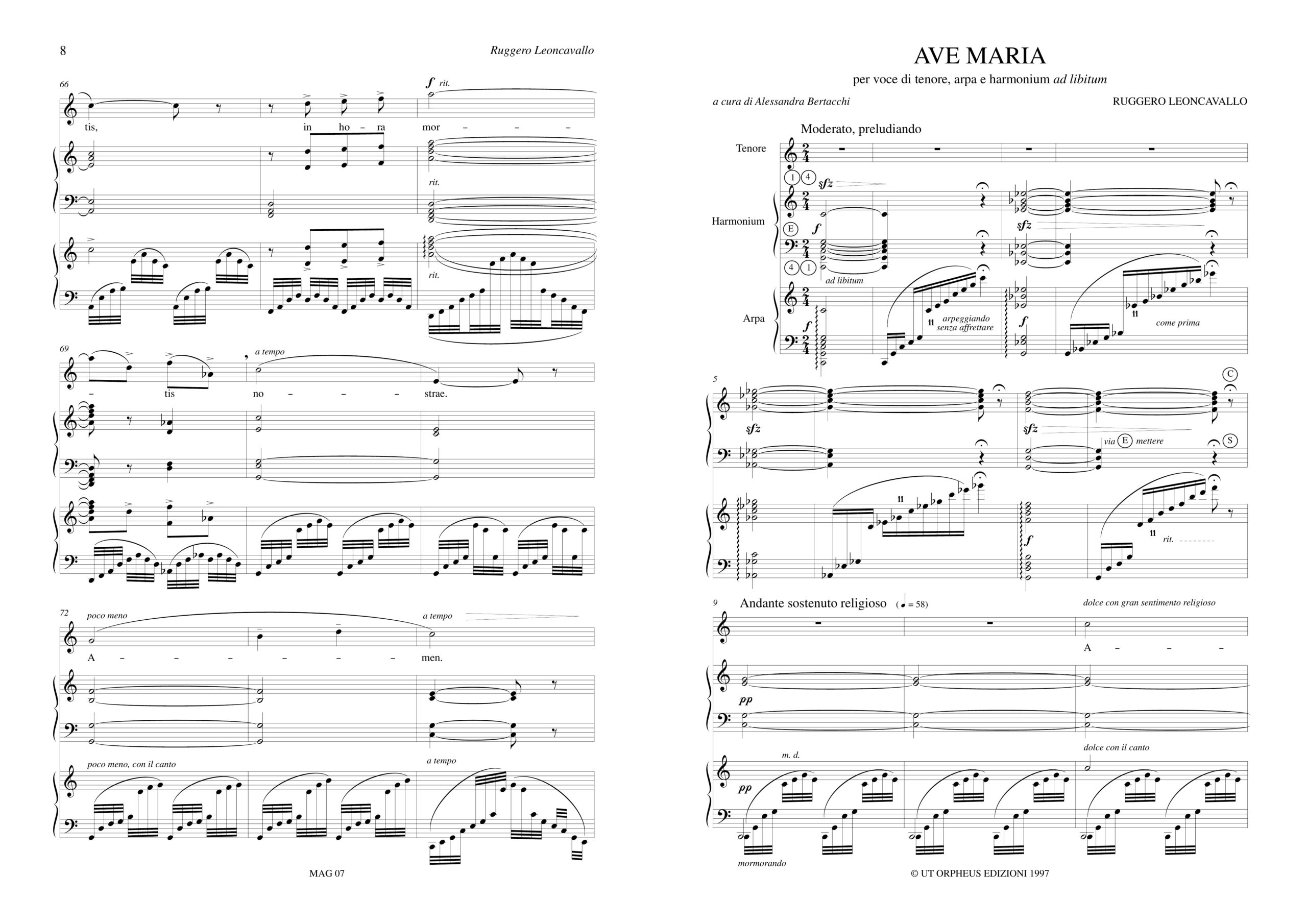 Leoncavallo, Ruggero: Ave Maria per Tenore, Arpa e Harmonium ad libitum - Image 2