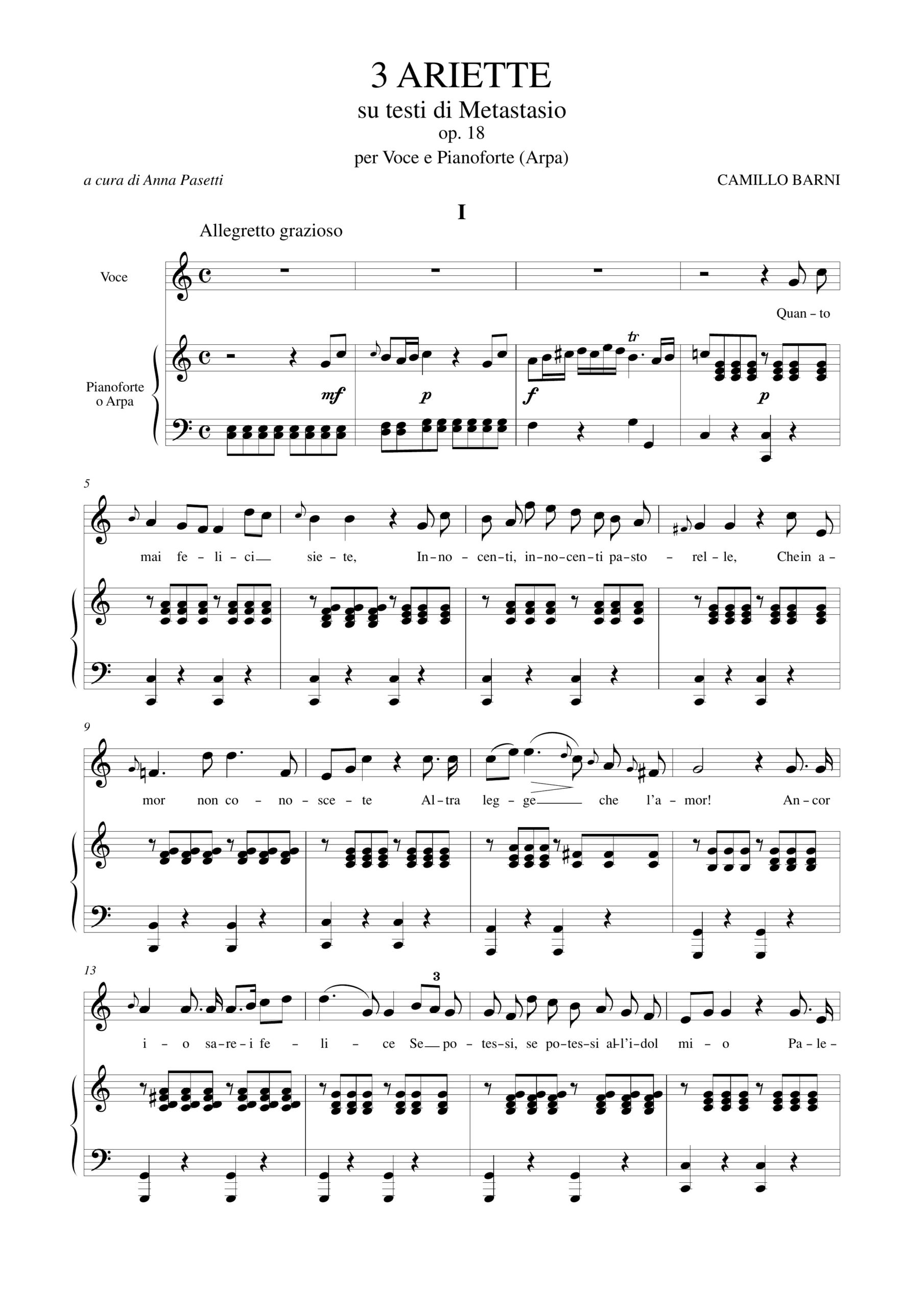 Barni, Camillo: 3 Ariette su testi di Metastasio Op. 18 per Voce e Pianoforte (Arpa) - Image 2