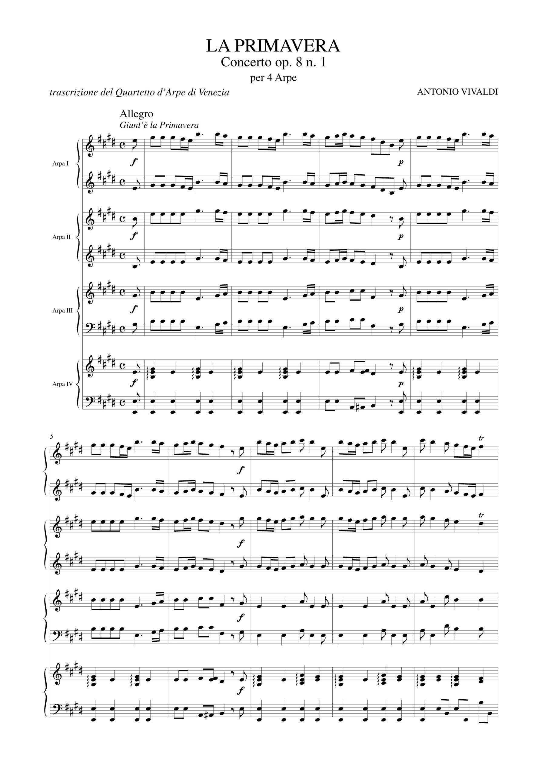 Vivaldi, Antonio: Le Quattro Stagioni per 4 Arpe - Vol. 1: La Primavera - Concerto Op. 8 N. 1 - Image 2