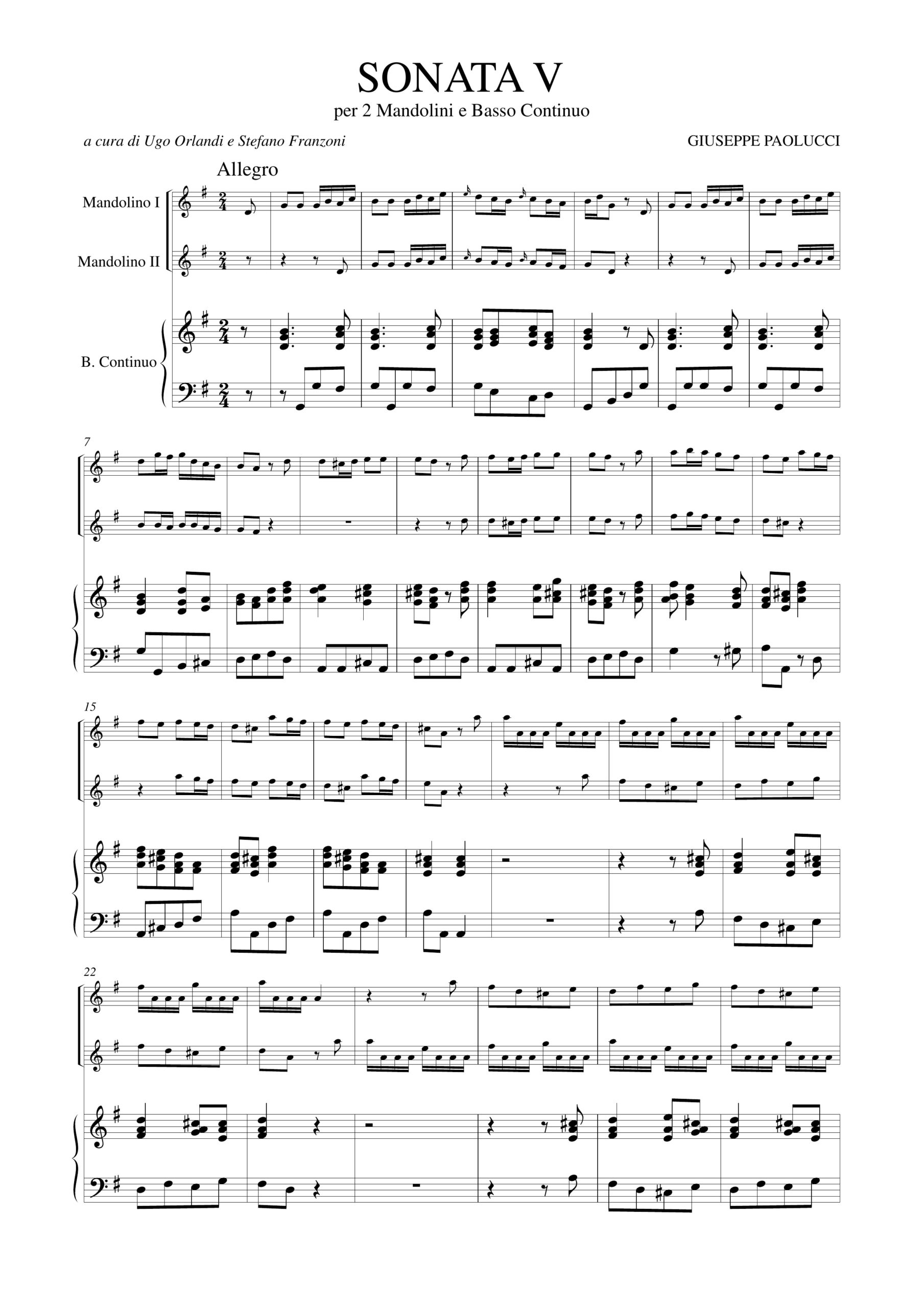 Paolucci, Giuseppe: Sonata V in Sol maggiore per 2 Mandolini e Basso Continuo - Image 2