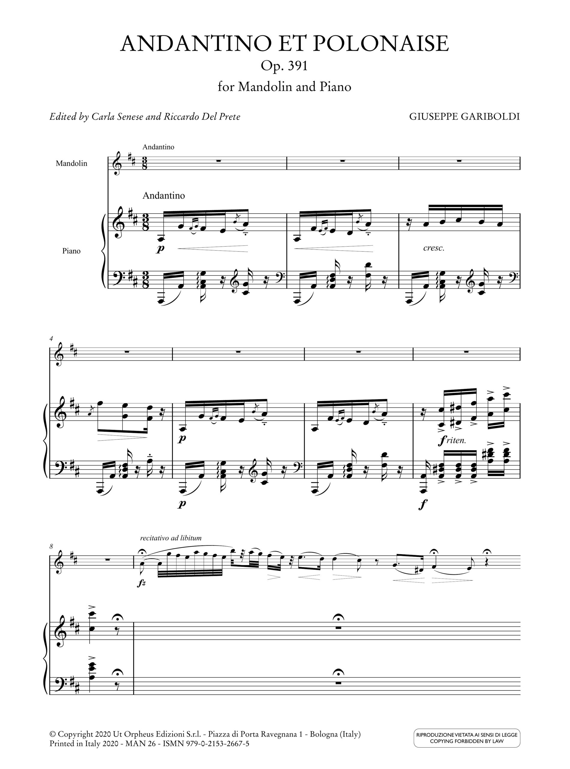 Gariboldi, Giuseppe: Andantino et Polonaise op. 391 per Mandolino e Pianoforte - Image 2
