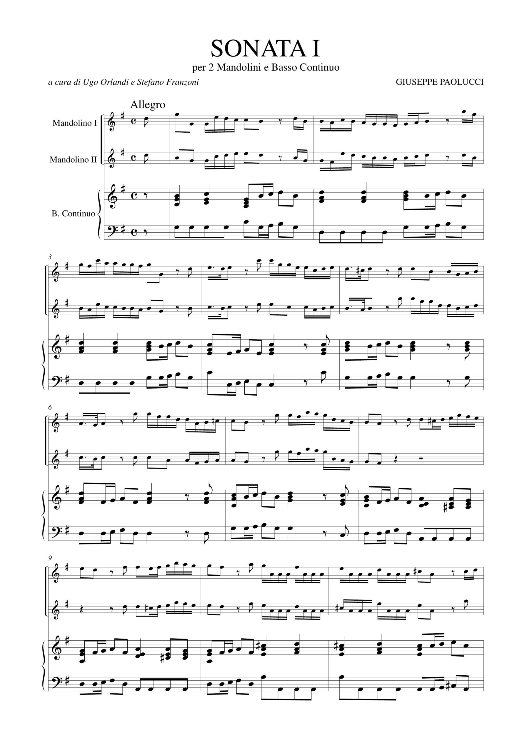 Paolucci, Giuseppe: Sonata I in Sol maggiore per 2 Mandolini e Basso Continuo - Image 2