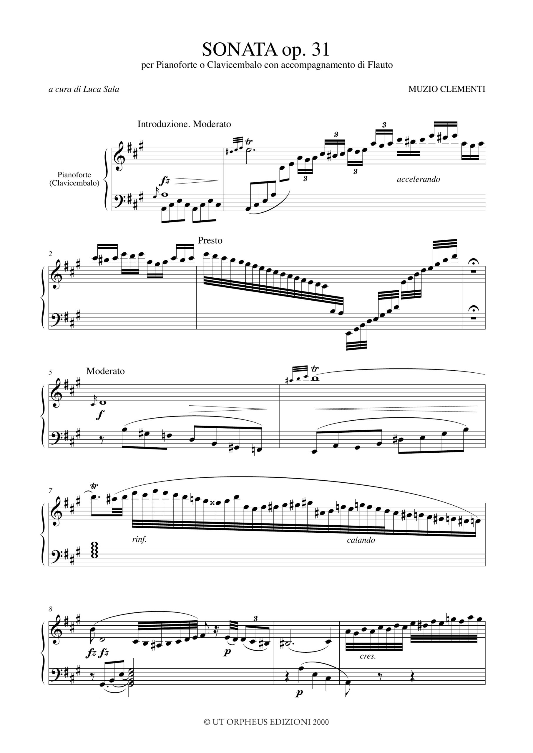 Clementi, Muzio: Sonata Op. 31 per Pianoforte o Clavicembalo e Flauto - Image 2
