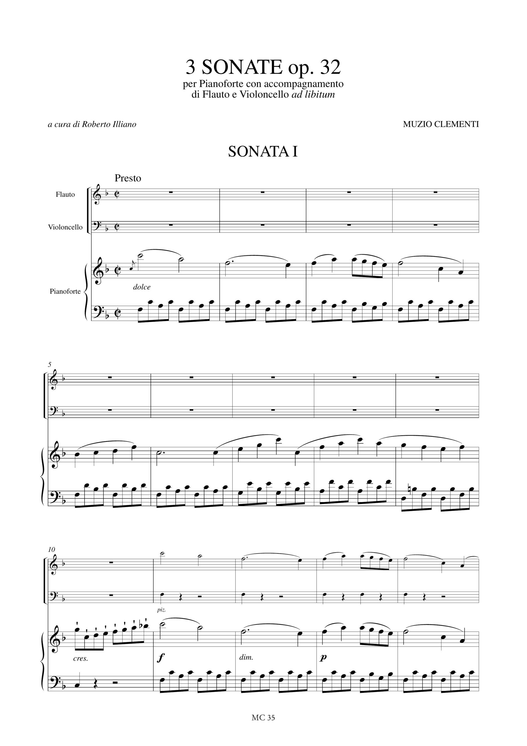 Clementi, Muzio: 3 Sonate Op. 32 per Pianoforte con accompagnamento di Flauto e Violoncello ad libitum - Image 2