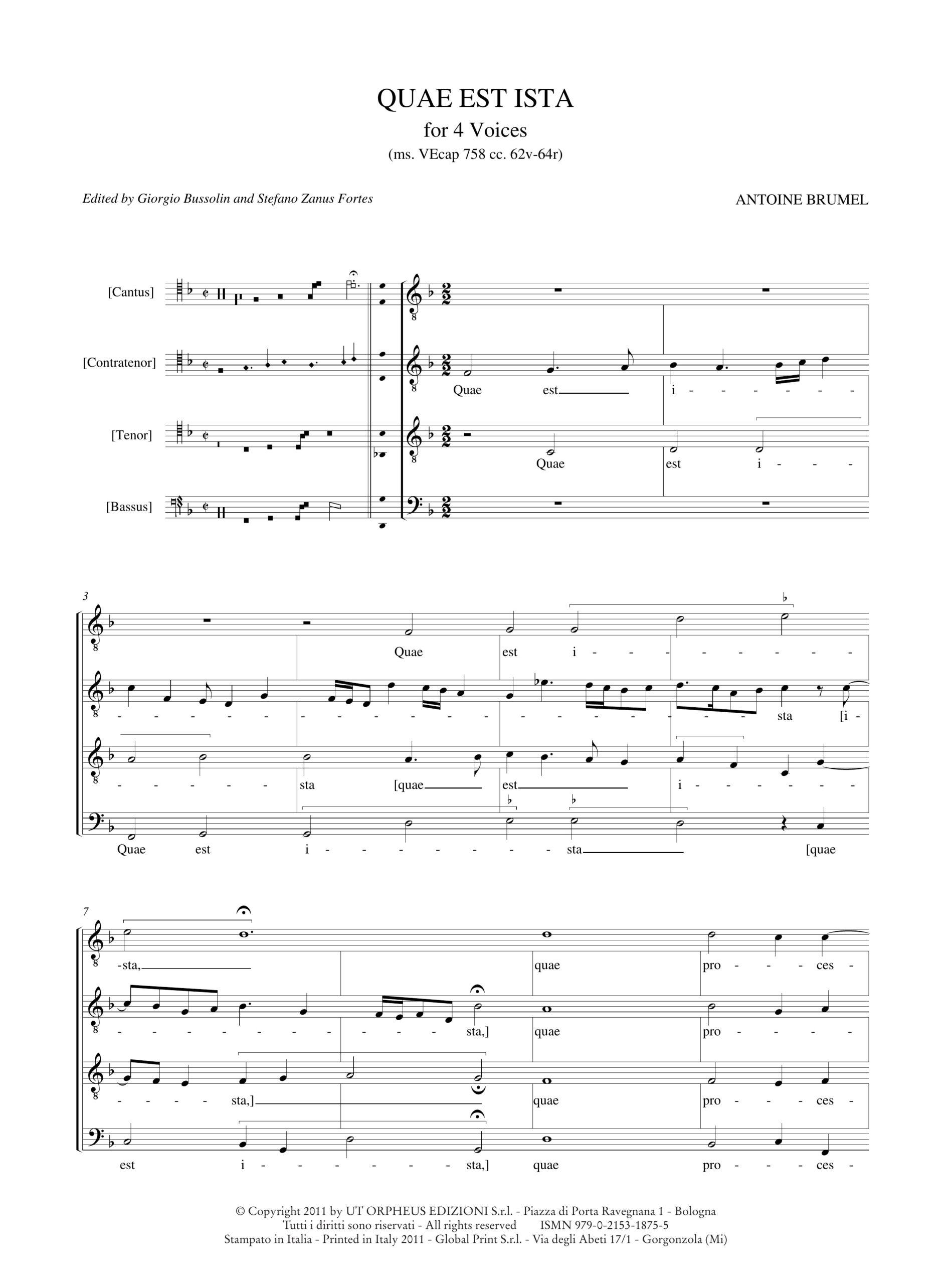 Brumel, Antoine: Quae est ista (ms. VEcap 758 cc. 62v-64r) a 4 voci - Image 2