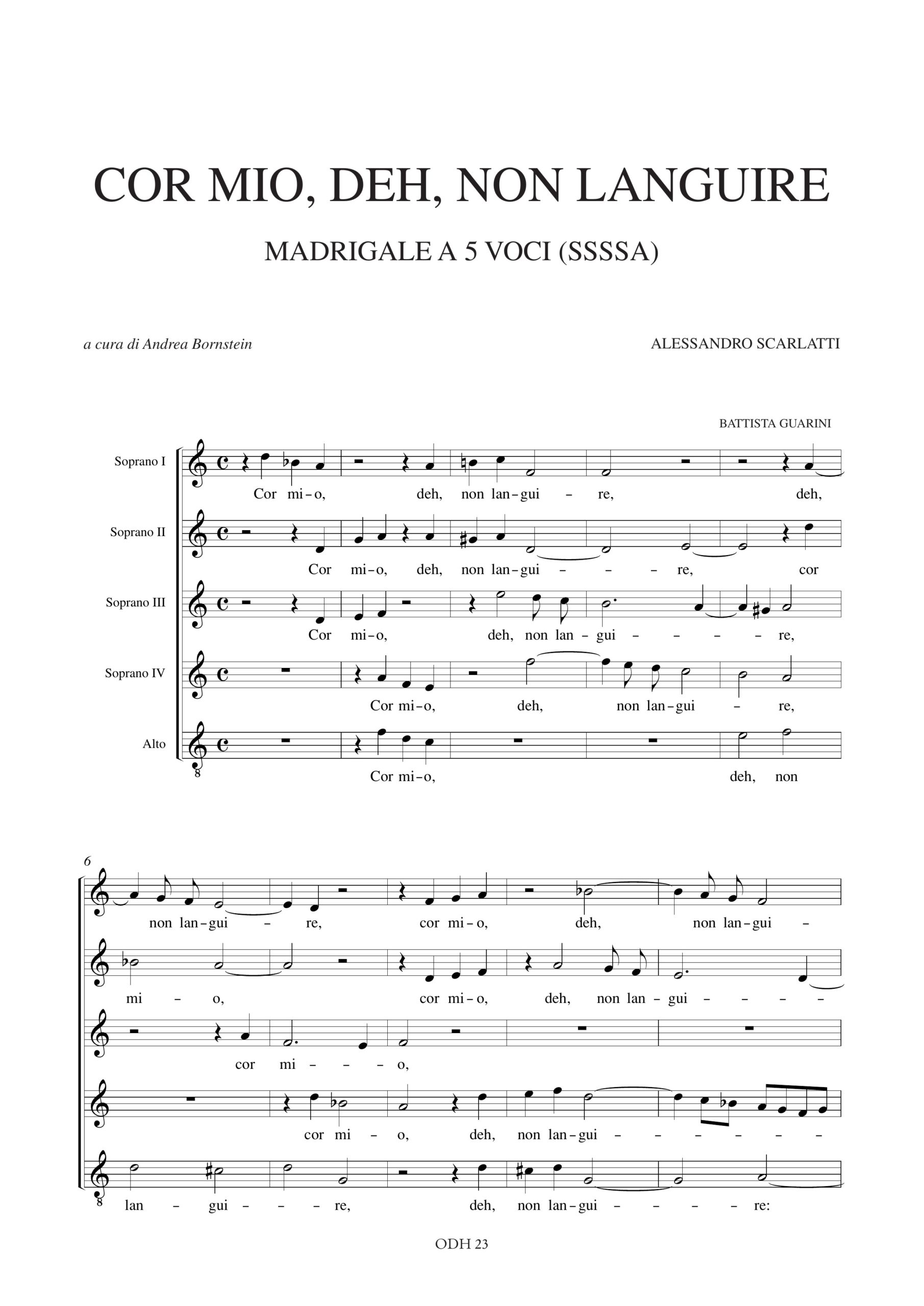 Scarlatti, Alessandro: Cor mio, deh, non languire. Madrigale a 5 Voci (SSSSA) - Image 2