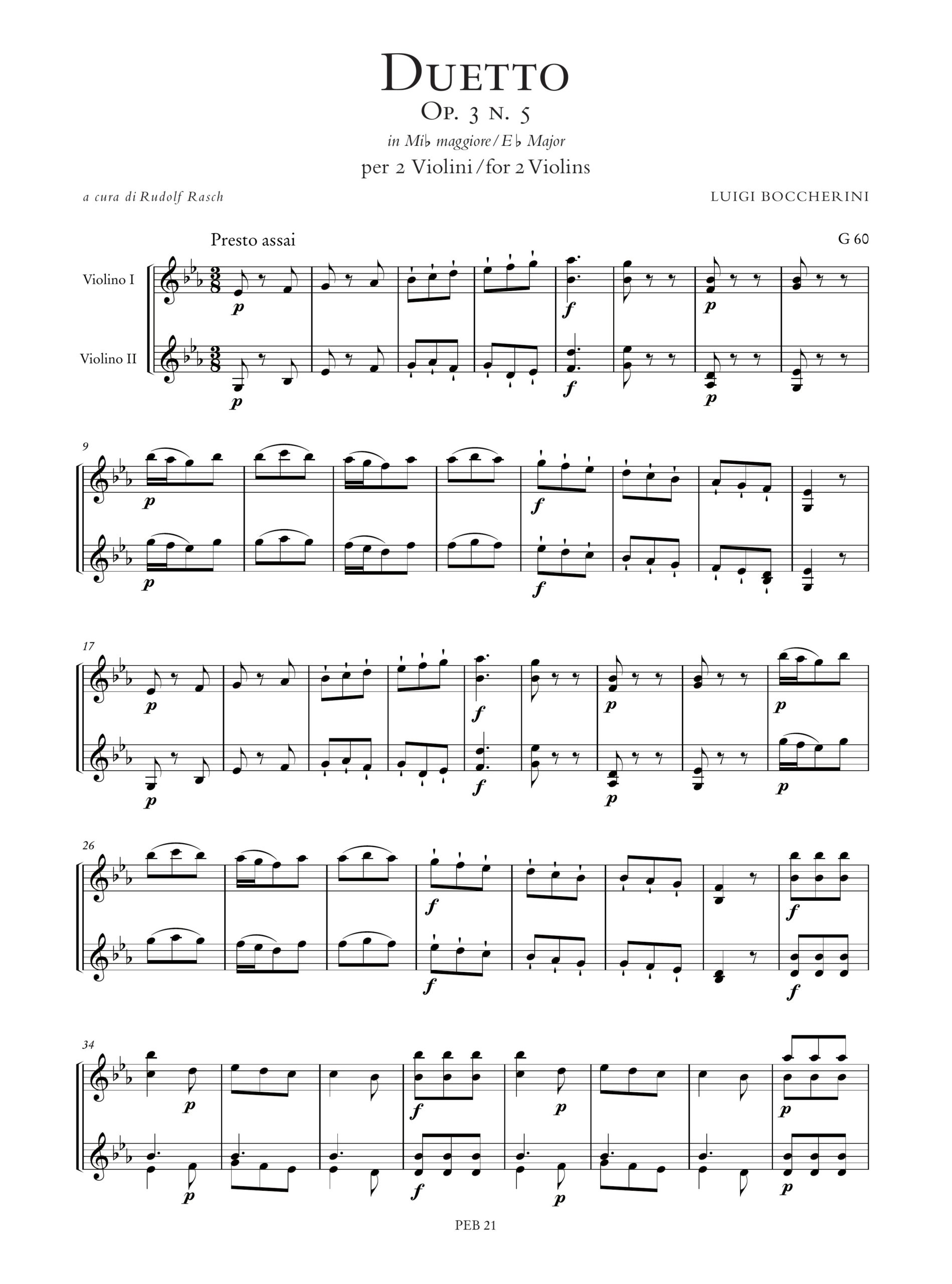 Boccherini, Luigi: Duetto Op. 3 N. 5 (G 60) in Mi bemolle maggiore per 2 Violini - Image 2