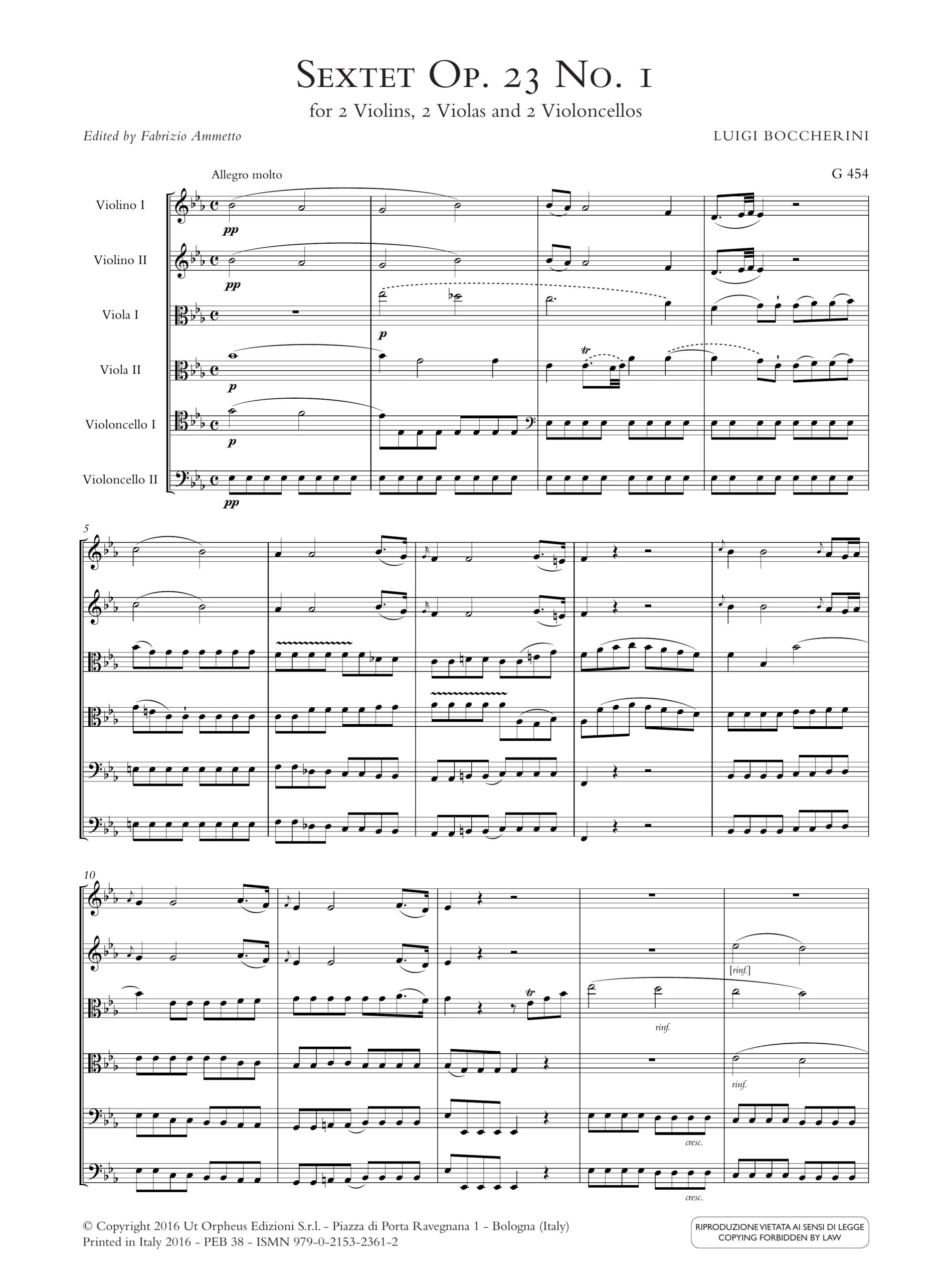 Boccherini, Luigi: Sestetto op. 23 n. 1 in Mi bemolle maggiore (G 454) per 2 Violini, 2 Viole e 2 Violoncelli - Image 2