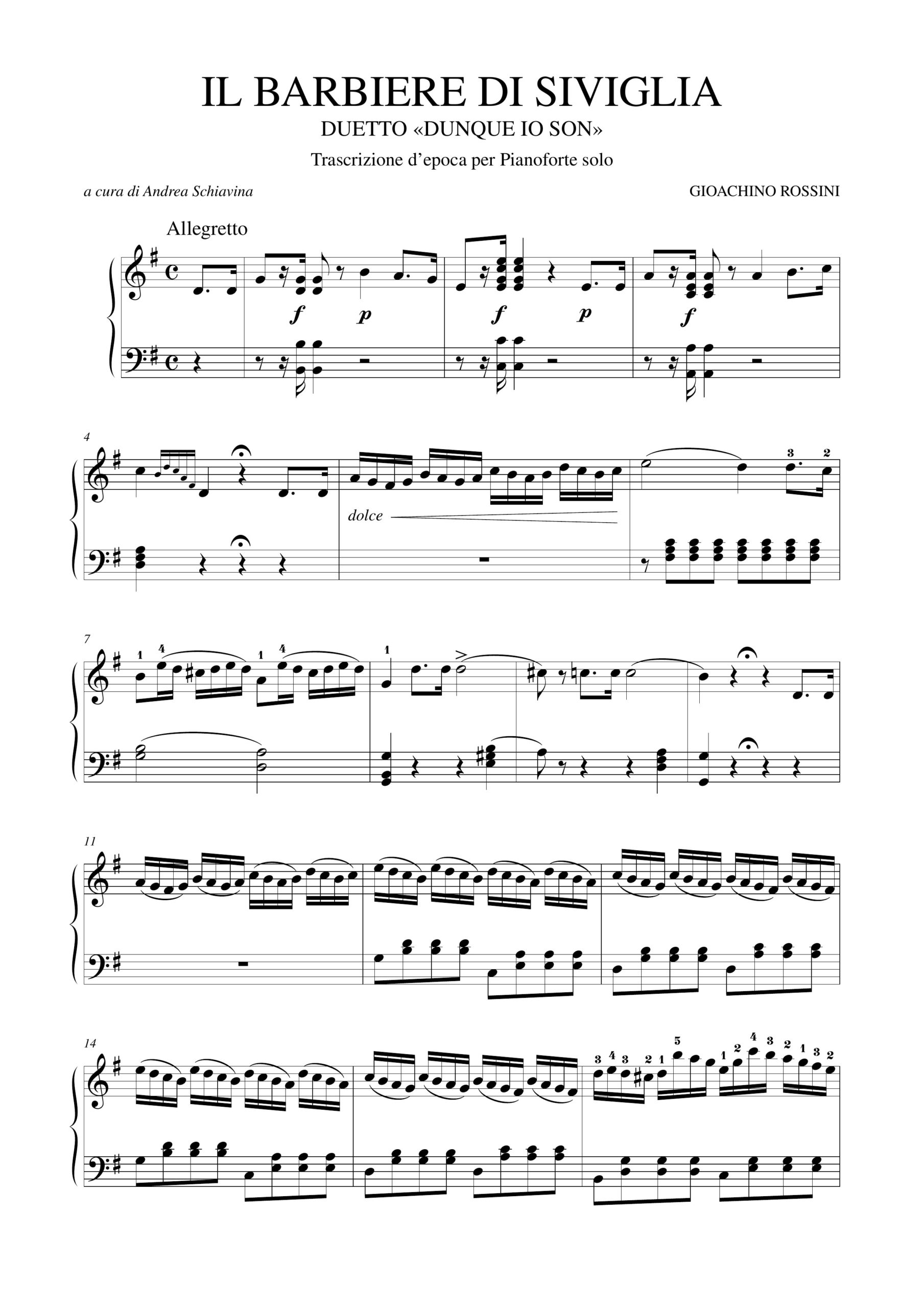 Rossini, Gioachino: Il Barbiere di Siviglia. Duetto “Dunque io son”. Trascrizione d’epoca per Pianoforte solo - Image 2