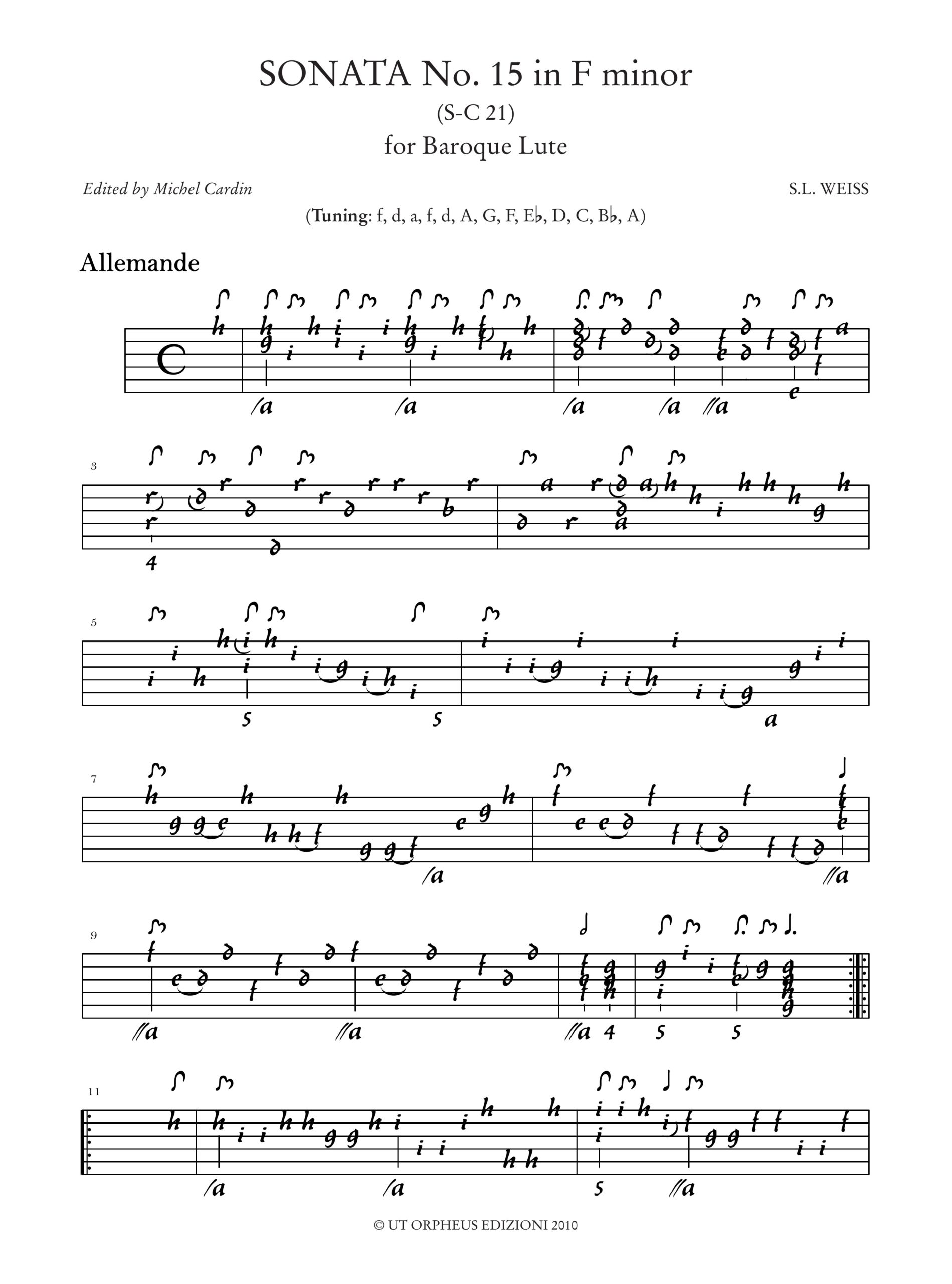 Weiss, Sylvius Leopold: Sonata N. 11 in La maggiore (S-C 16) - Sonata N. 15 in Fa minore (S-C 21) per Liuto Barocco - Image 3