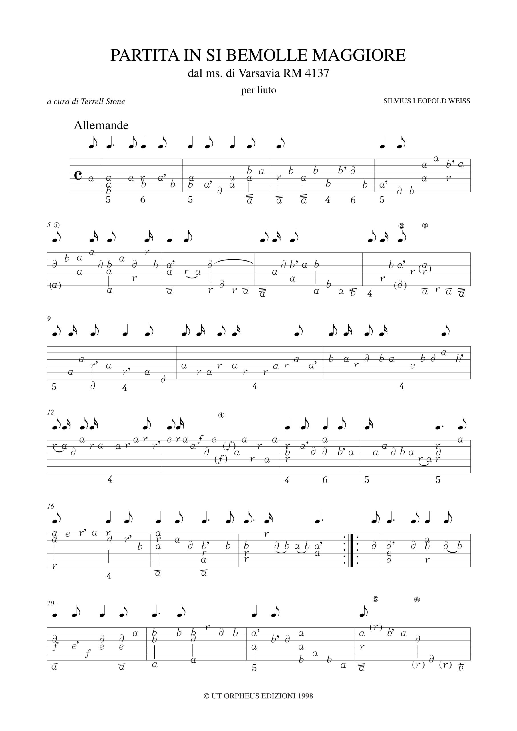 Weiss, Sylvius Leopold: Partita in Si bemolle maggiore (dal ms. RM 4137 di Varsavia) per Liuto - Image 2