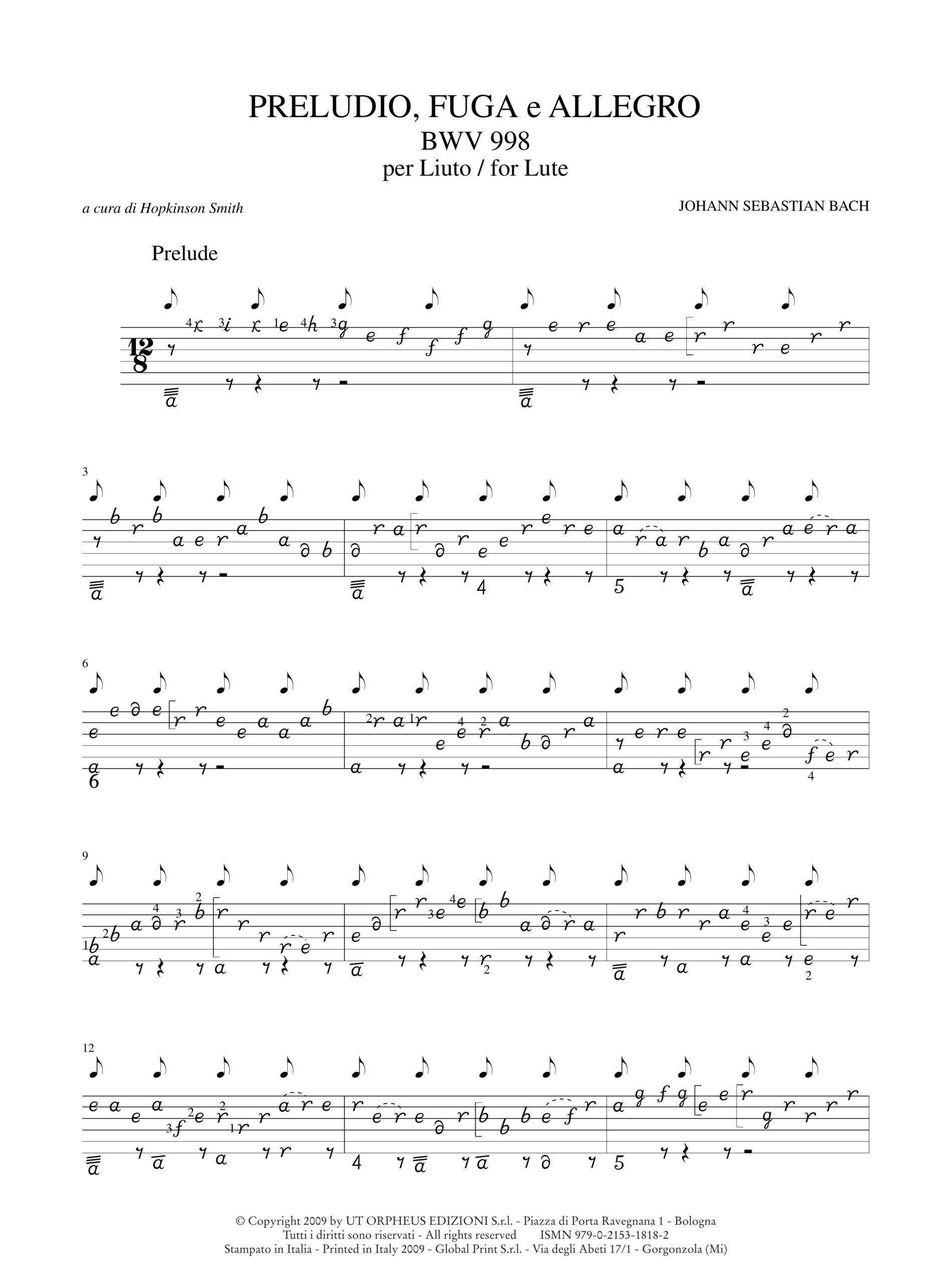 Bach, Johann Sebastian: Preludio, Fuga e Allegro BWV 998 per Liuto barocco - Image 2