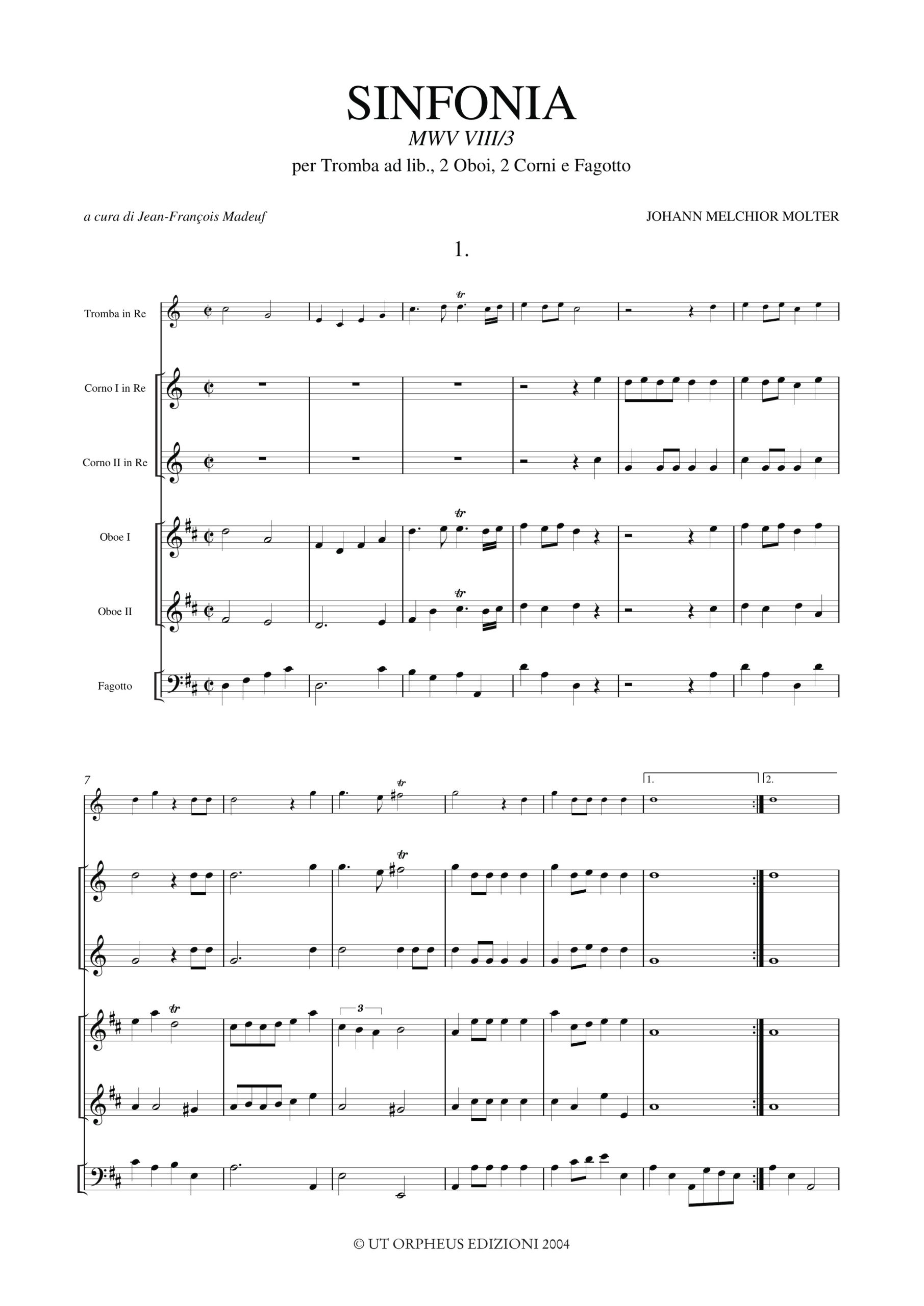 Molter, Johann Melchior: Sinfonia MWV VIII/3 per Tromba ad lib., 2 Oboi, 2 Corni e Fagotto - Image 2