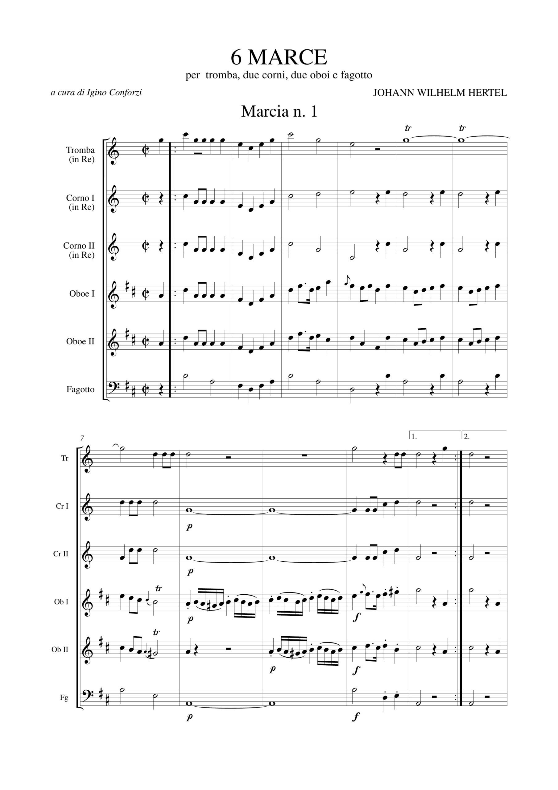 Hertel, Johann Wilhelm: 6 Marce per Tromba, 2 Corni, 2 Oboi e Fagotto - Image 2