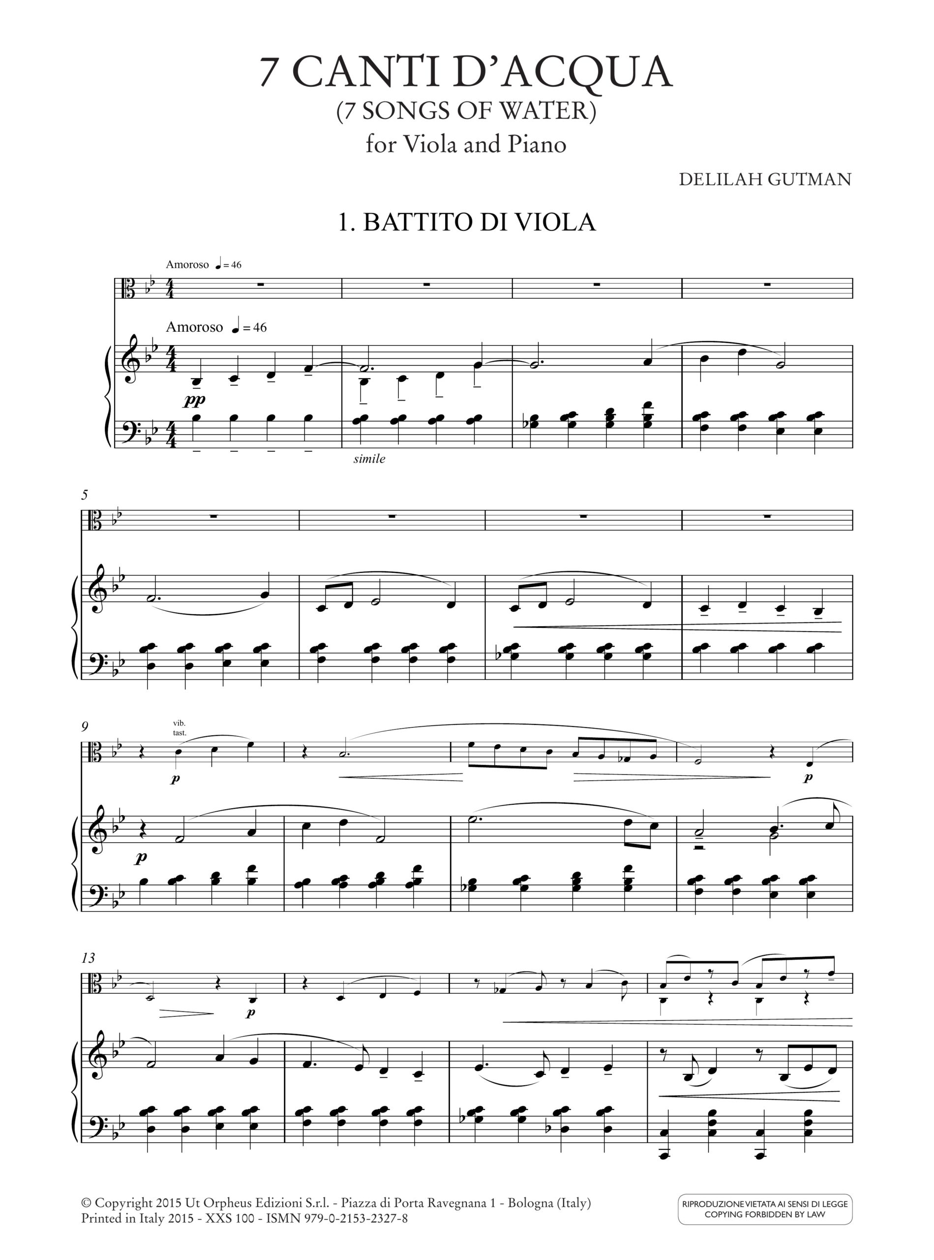 Gutman, Delilah: 7 Canti d’Acqua per Viola e Pianoforte (2011) - Image 2