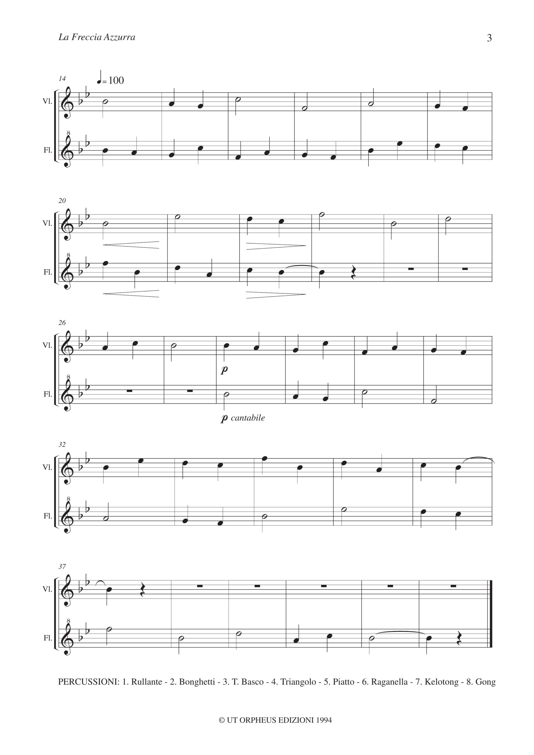 Ballabeni, Franco: La Freccia azzurra. Omaggio a Gianni Rodari per Flauto Dolce, Violino e Percussioni - Image 3