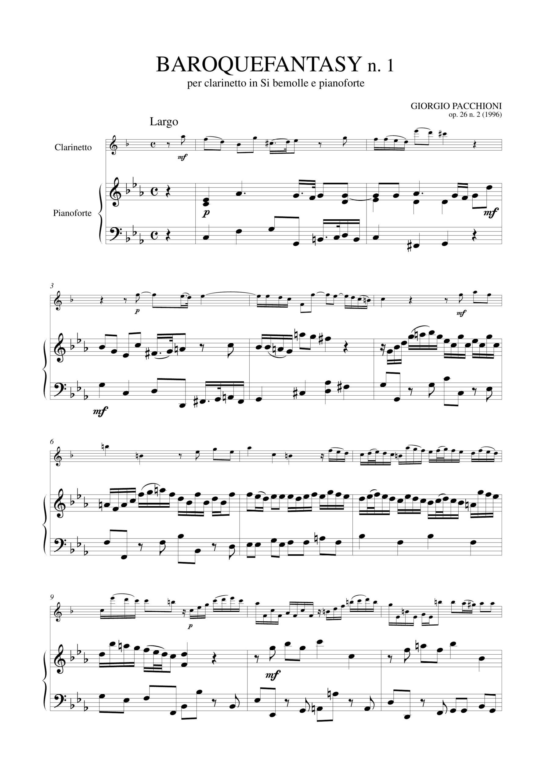 Pacchioni, Giorgio: Baroquefantasy N. 1 per Clarinetto e Pianoforte (1996) - Image 2