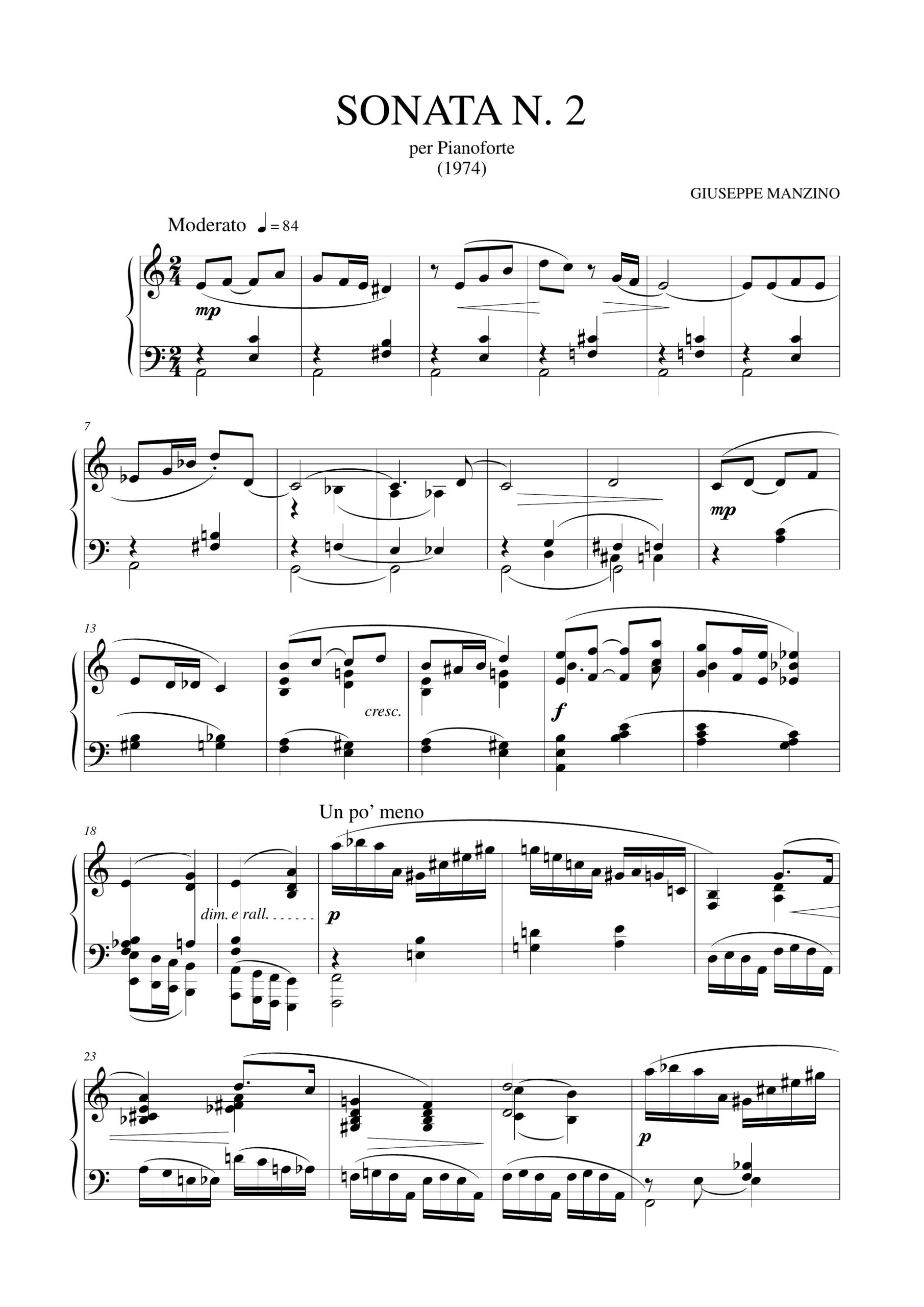 Manzino, Giuseppe: Sonata N. 2 per Pianoforte (1974) - Image 2