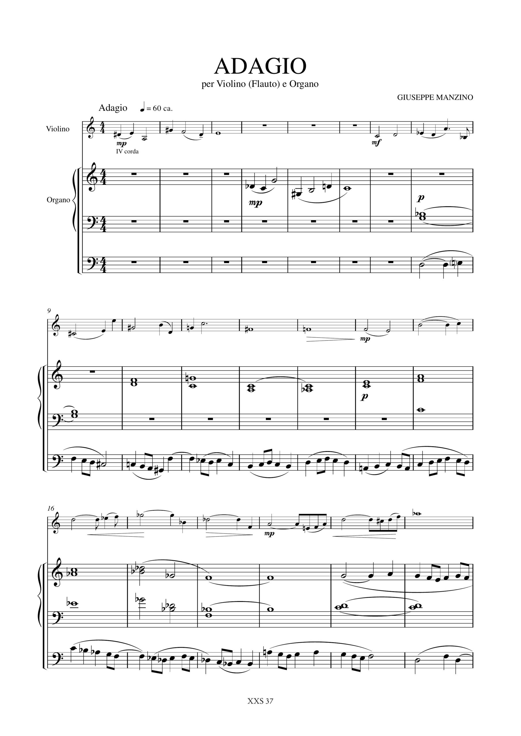 Manzino, Giuseppe: Adagio per Violino (Flauto) e Organo (1990) - Image 2